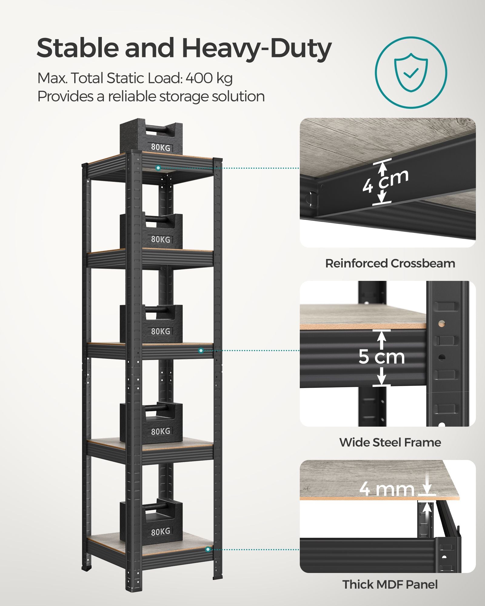 Shelving Unit - Metal - Greige and Black - Adjustable Storage with 400 kg Load Capacity