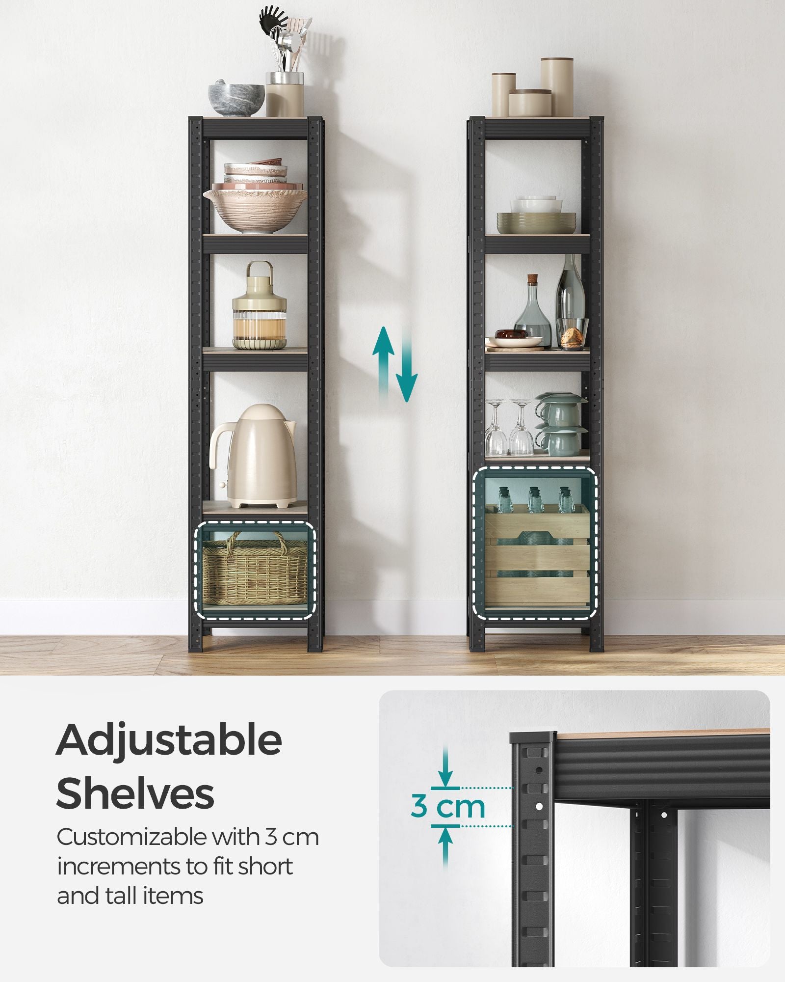 Set of 2 Shelving Units - Metal - Greige and Black - Adjustable Storage with High Load Capacity