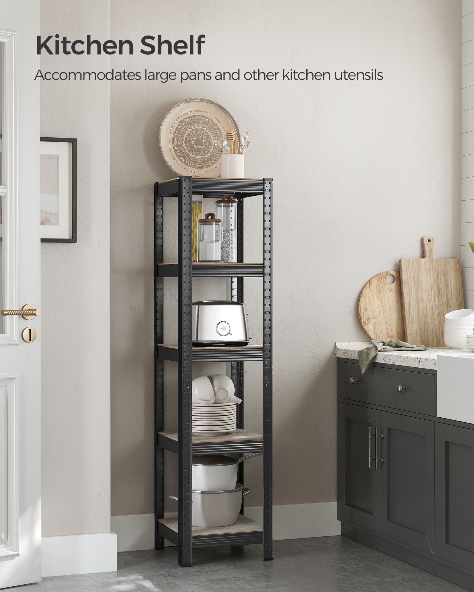 Set of 2 Shelving Units - Metal - Greige and Black - Adjustable Storage with High Load Capacity