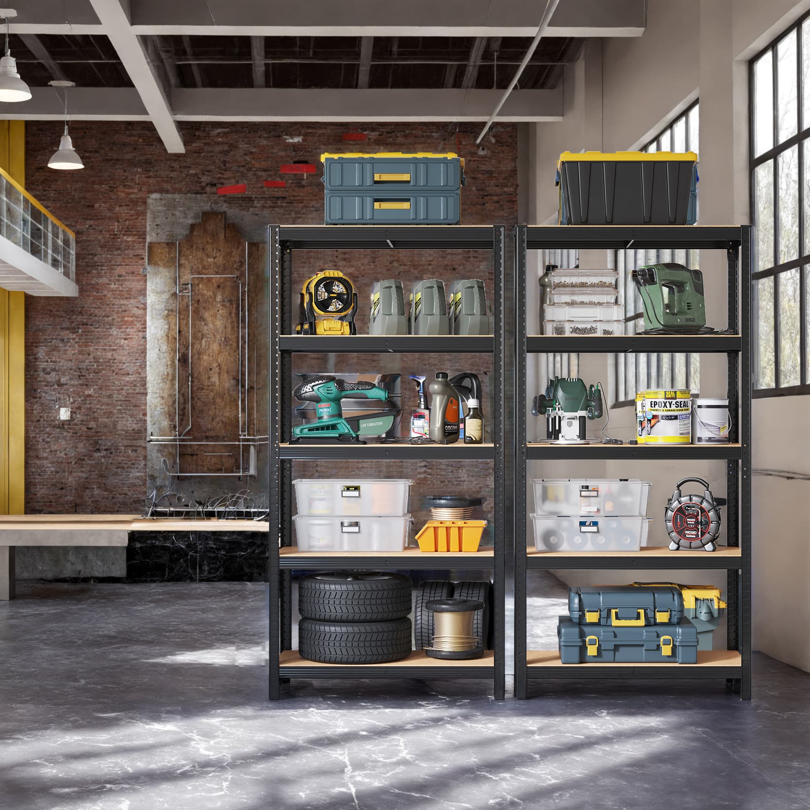 5-Tier Garage Storage Shelving - Metal - Black