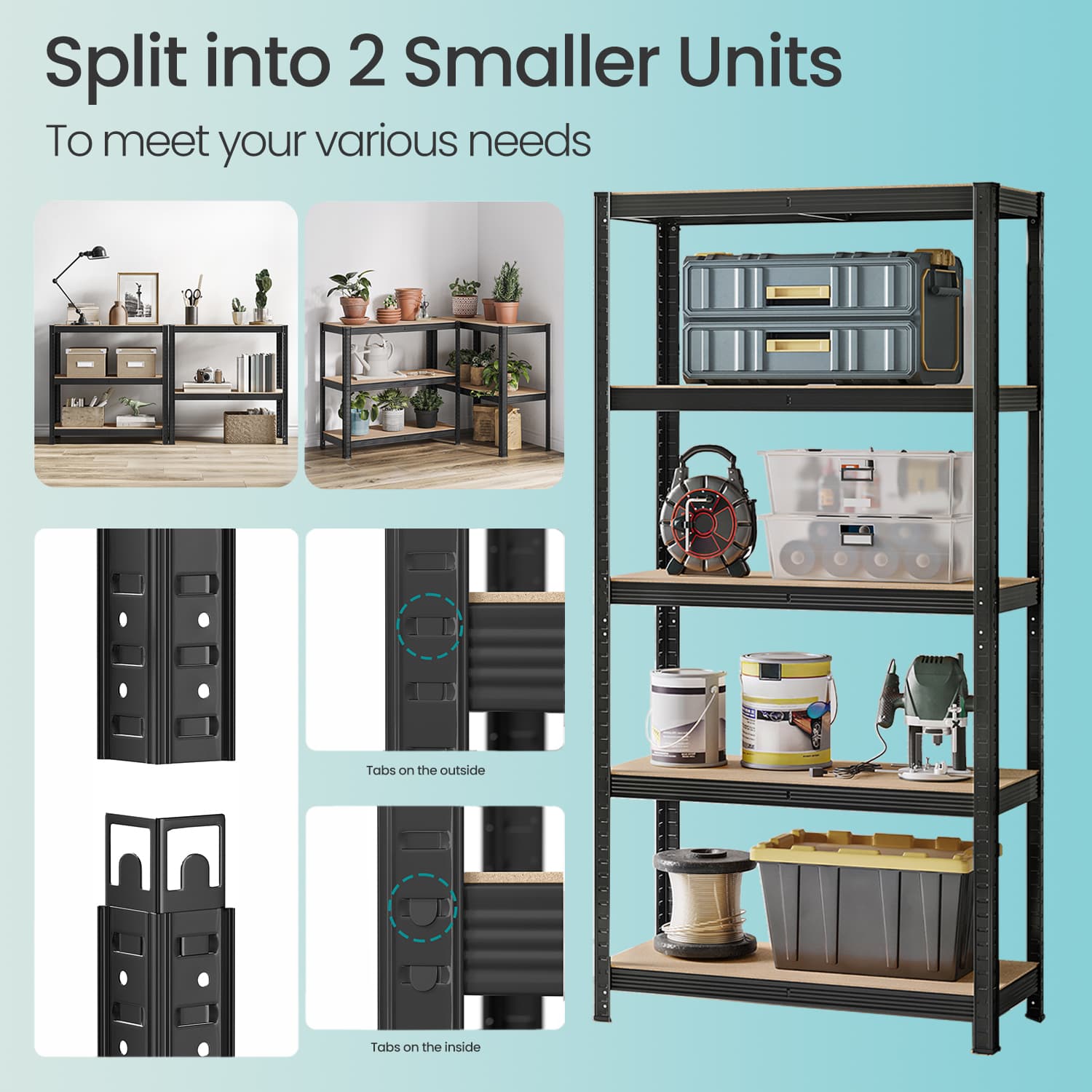 5-Tier Garage Storage Shelving - Metal - Black