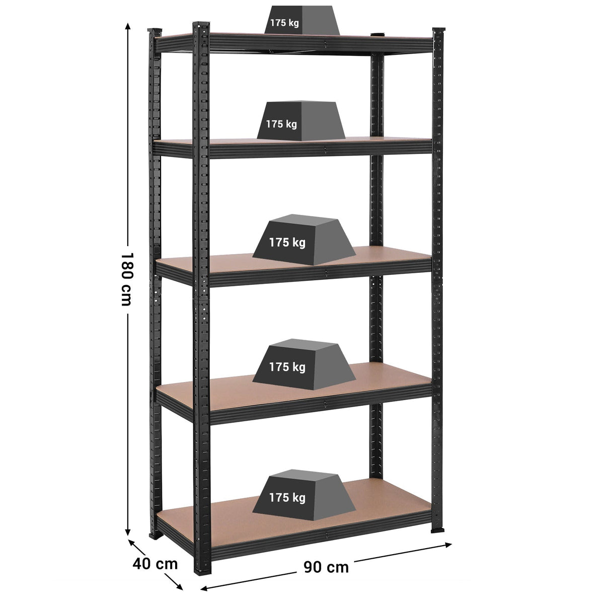 5-Tier Steel Shelving Unit - Steel - Silver - Adjustable Shelves