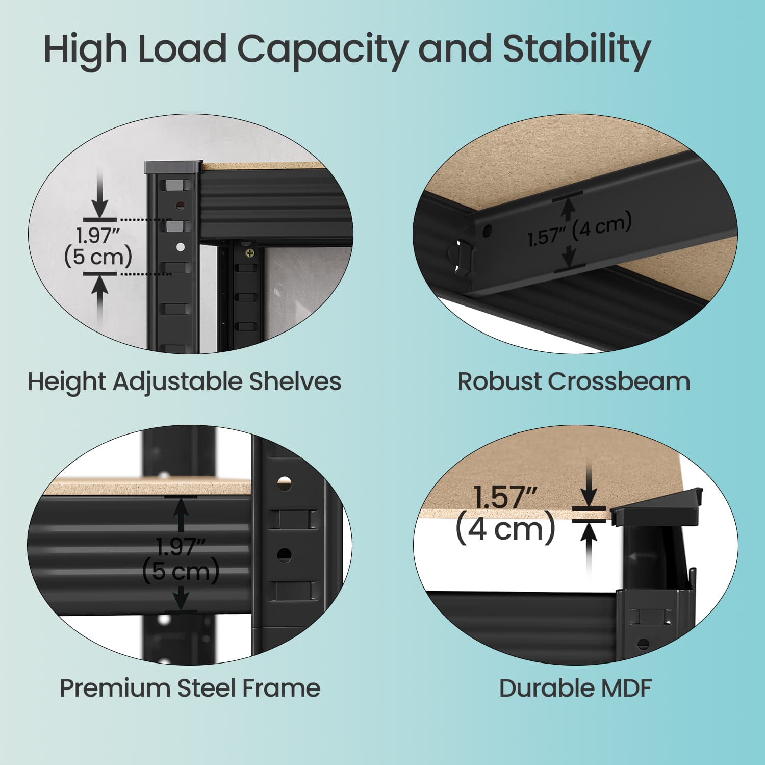 5-Tier Garage Storage Shelving - Metal - Black
