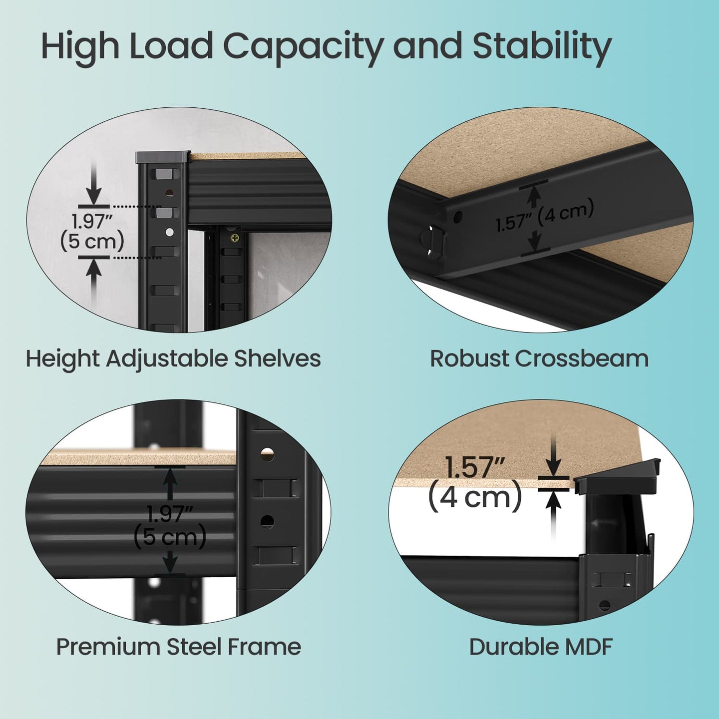 5-Tier Garage Storage Shelving - Metal - Black