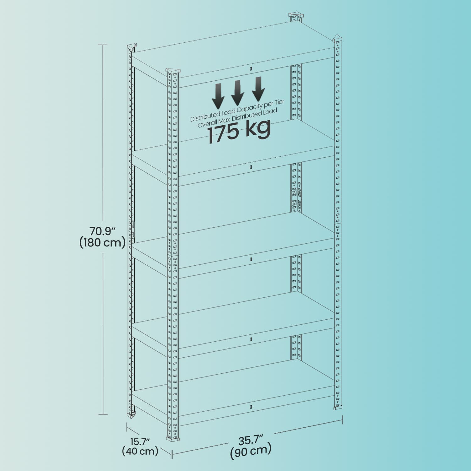 5-Tier Garage Storage Shelving - Metal - Black