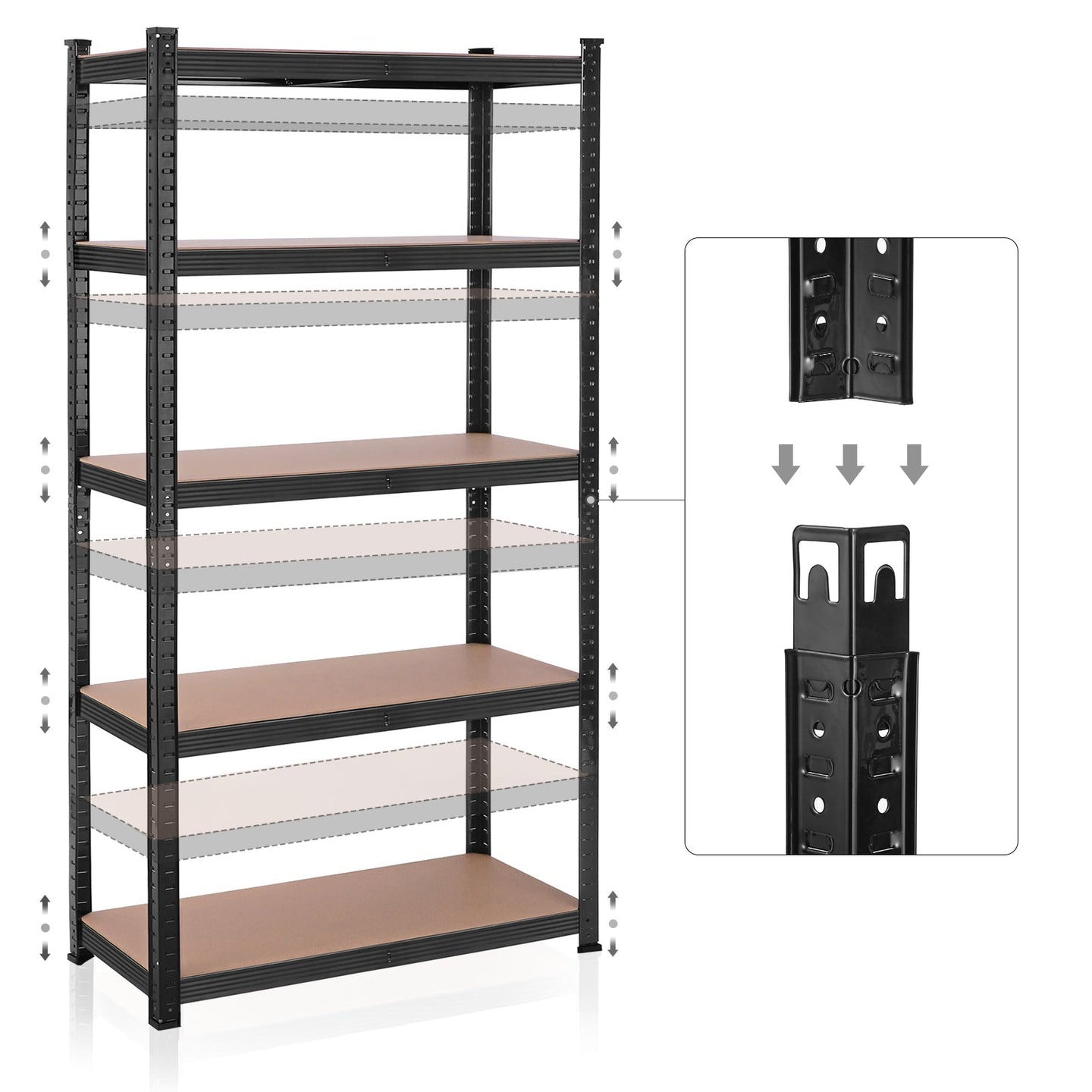 5-Tier Steel Shelving Unit - Steel - Silver - Adjustable Shelves