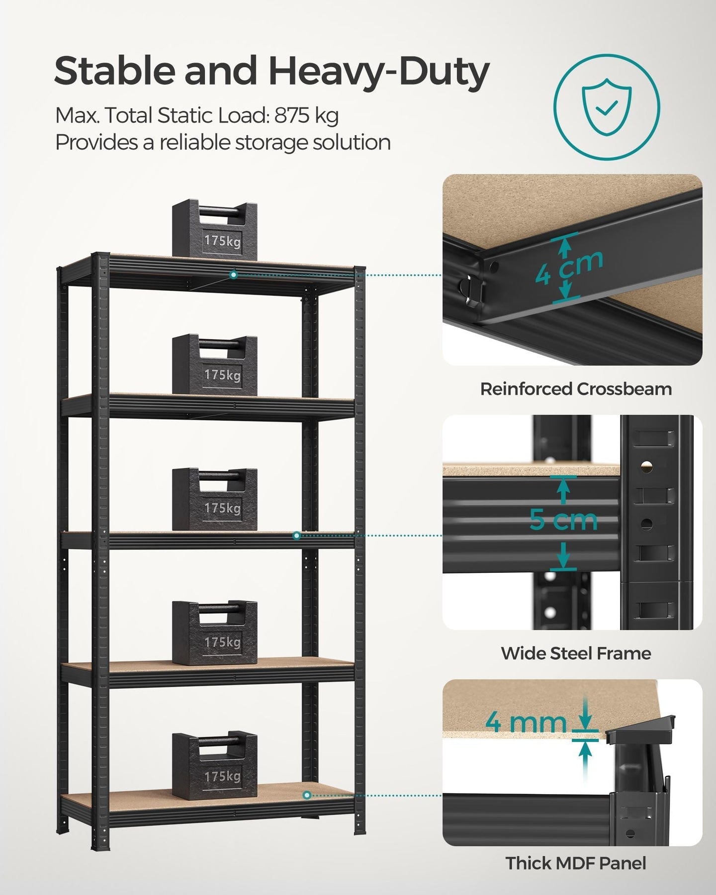5-Tier Shelving Unit Set of 2 - Steel - Silver - Adjustable Shelves