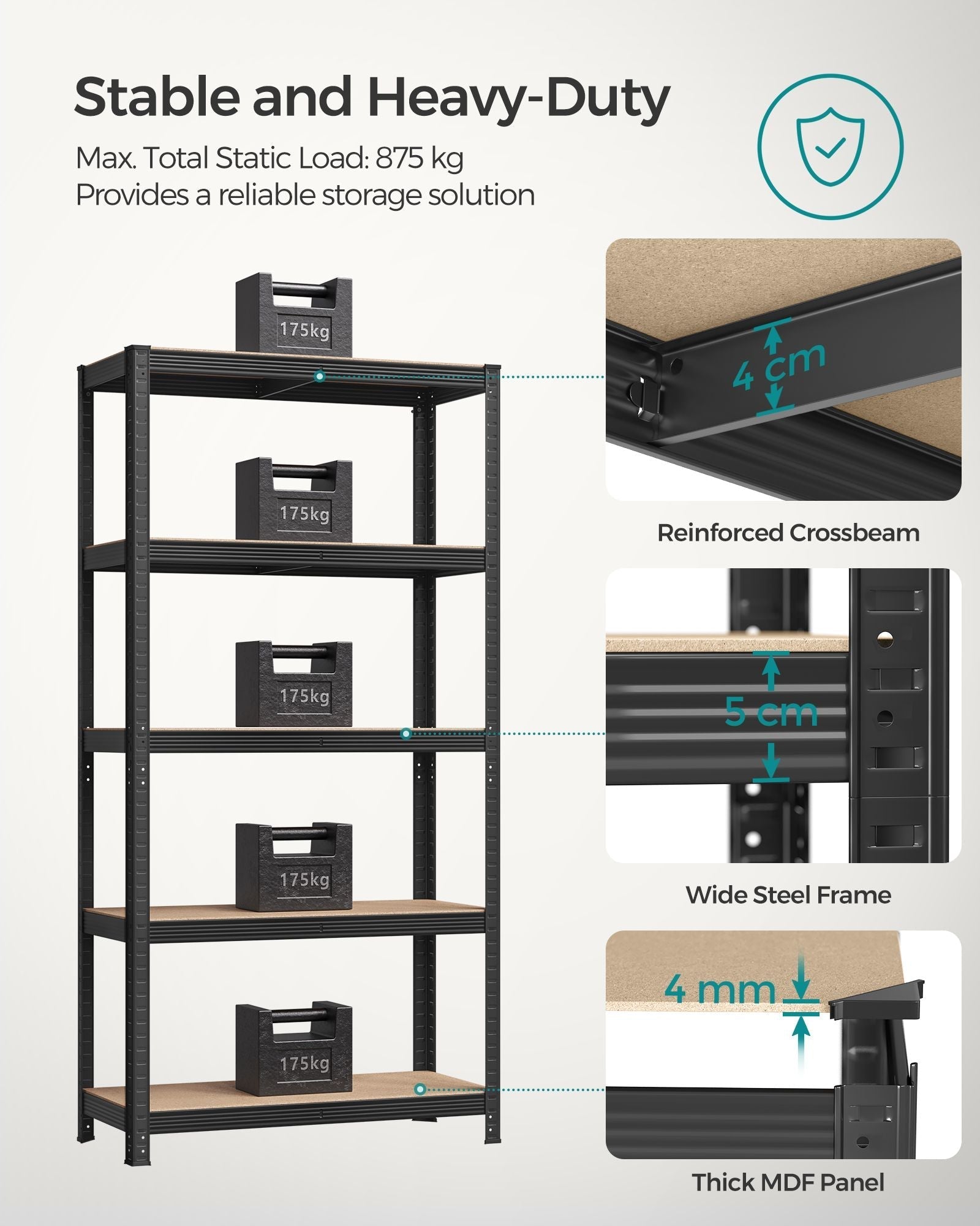 5-Tier Shelving Unit Set of 2 - Steel - Silver - Adjustable Shelves