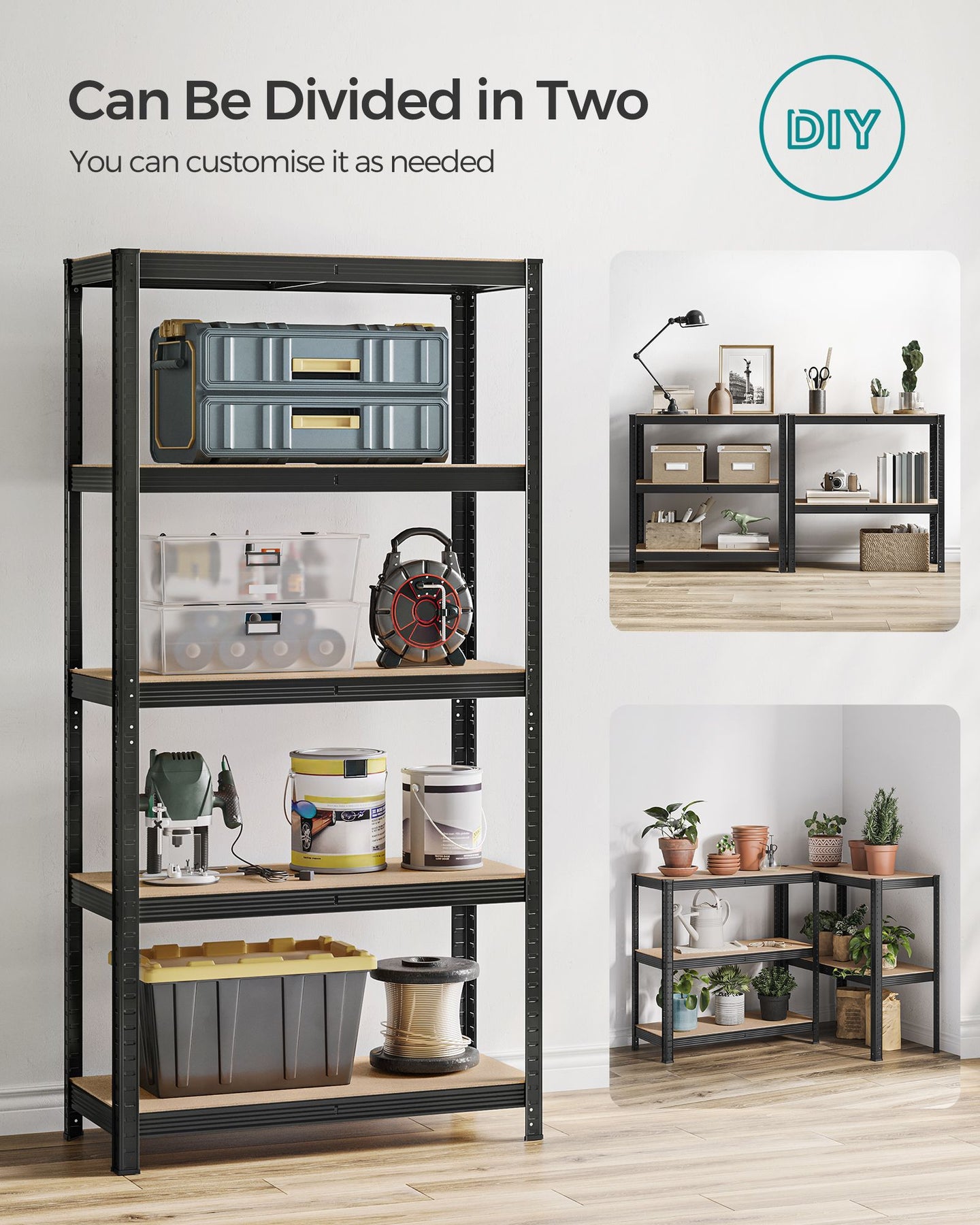 5-Tier Shelving Unit Set of 2 - Steel - Silver - Adjustable Shelves