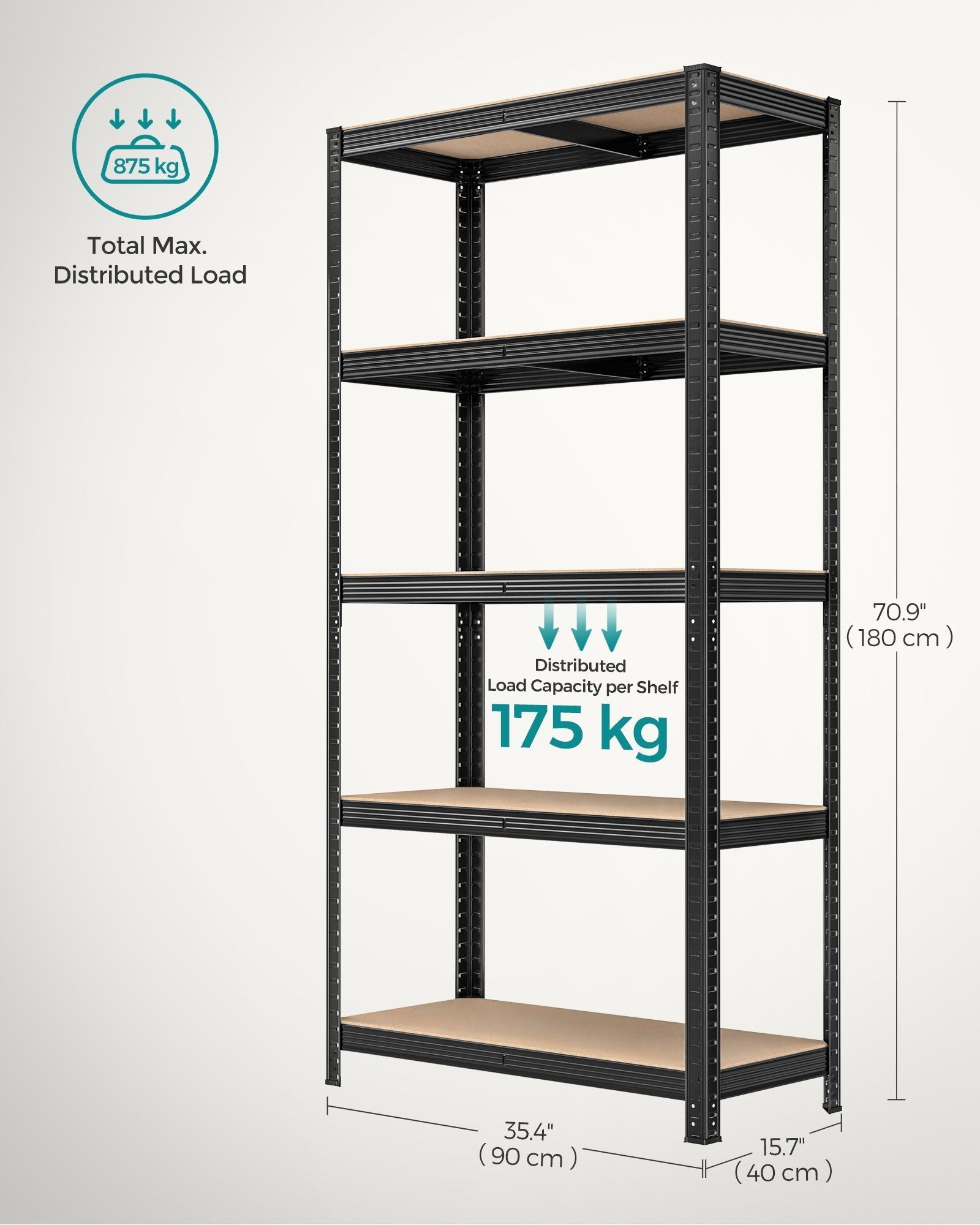 5-Tier Shelving Unit Set of 2 - Steel - Silver - Adjustable Shelves