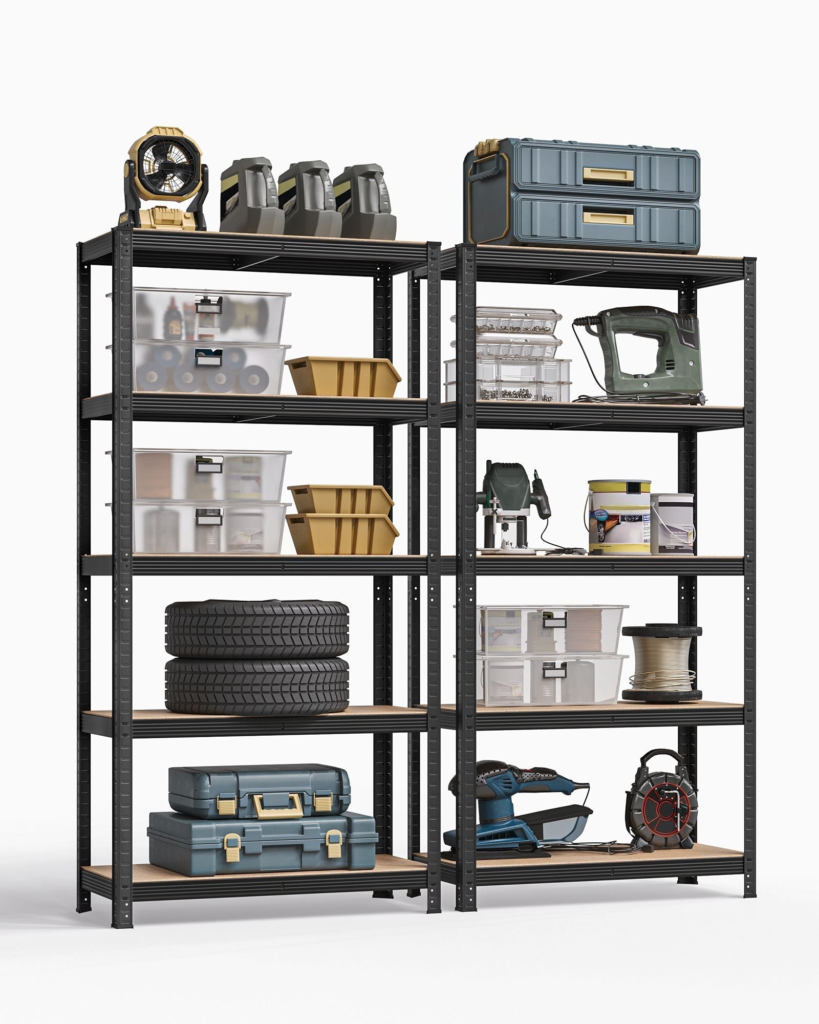 Heavy Duty Shelving Units - Reinforced Steel - Silver - Set of 2 with Adjustable Shelves and 875 kg Load Capacity