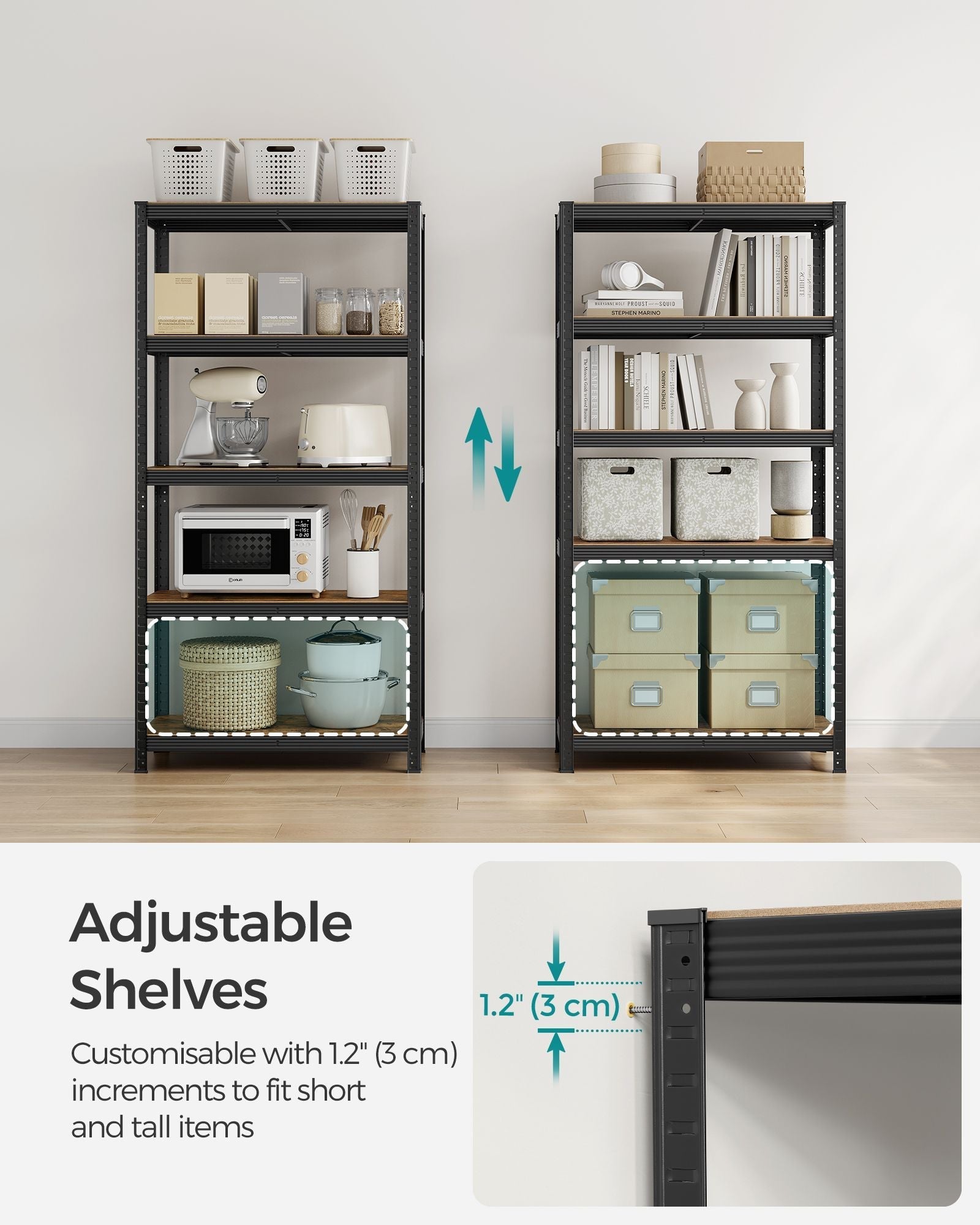 5-Tier Shelving Unit - Steel - Greige and Black - Adjustable Shelves