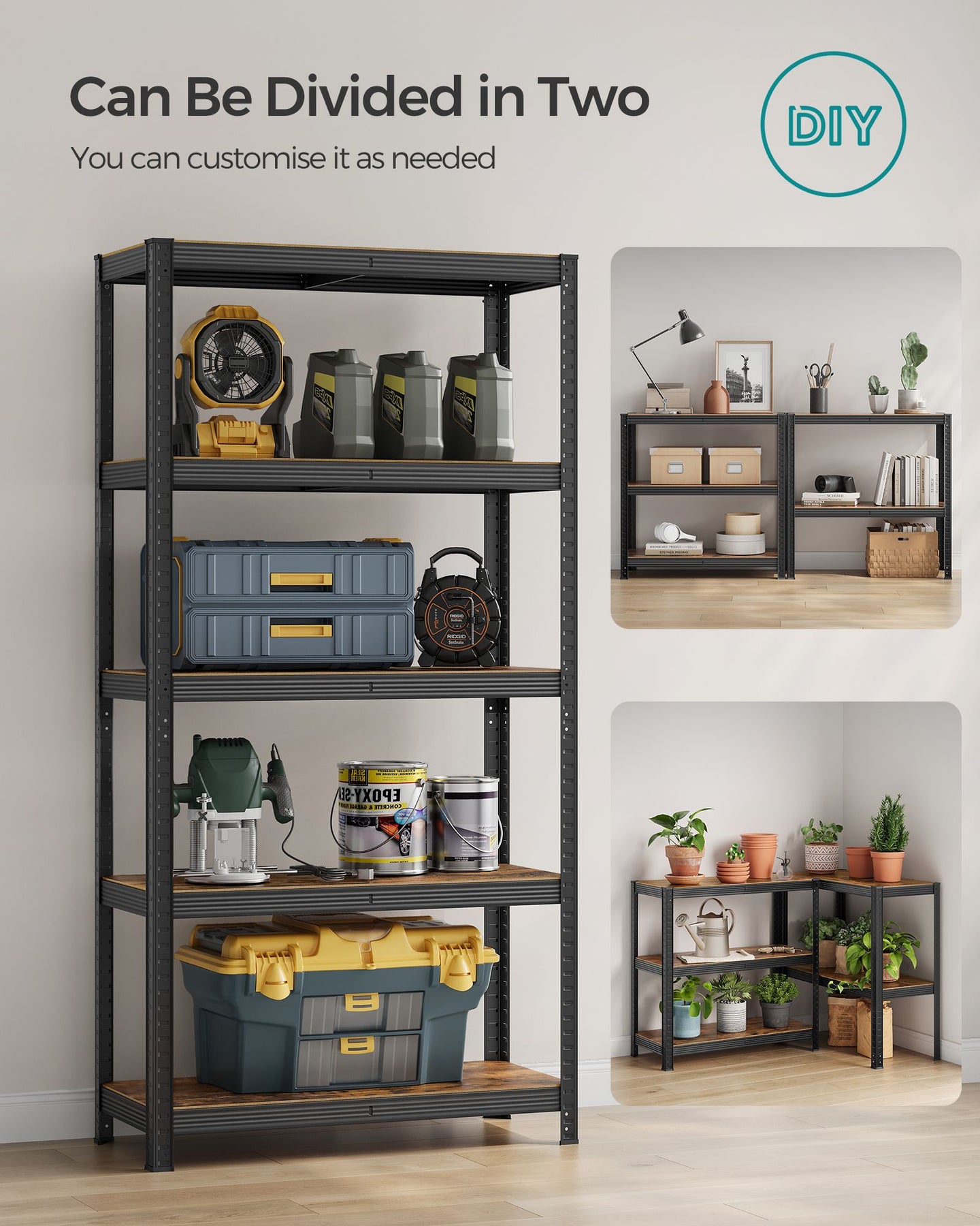5-Tier Shelving Unit - Steel - Greige and Black - Adjustable Shelves