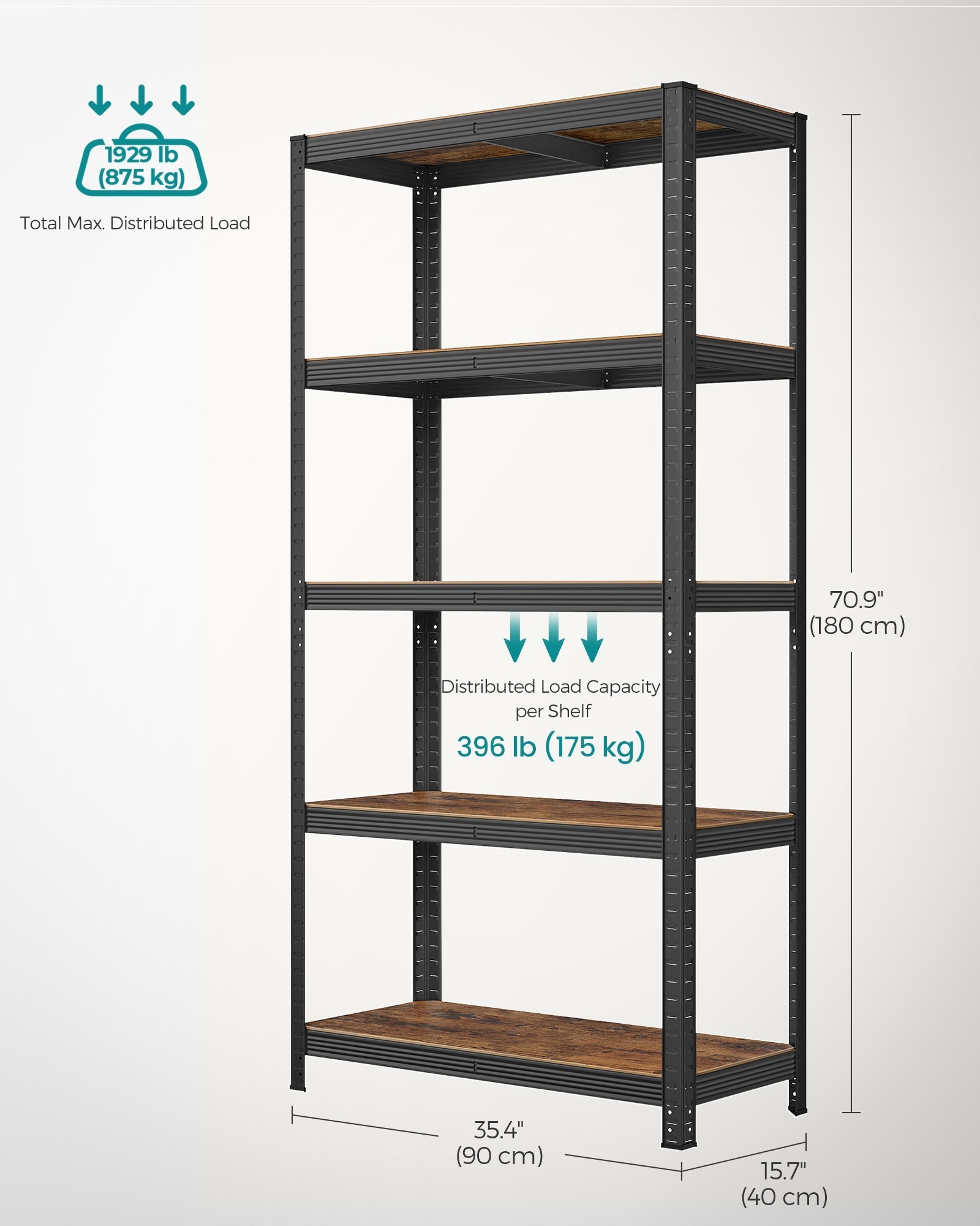 5-Tier Shelving Unit - Steel - Greige and Black - Adjustable Shelves