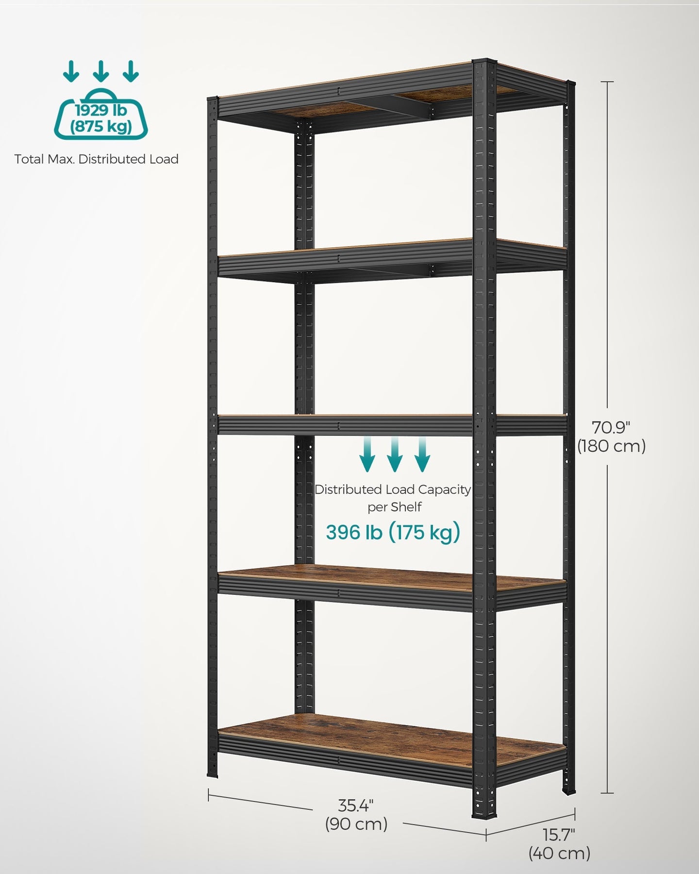 5-Tier Shelving Unit - Steel - Greige and Black - Adjustable Shelves