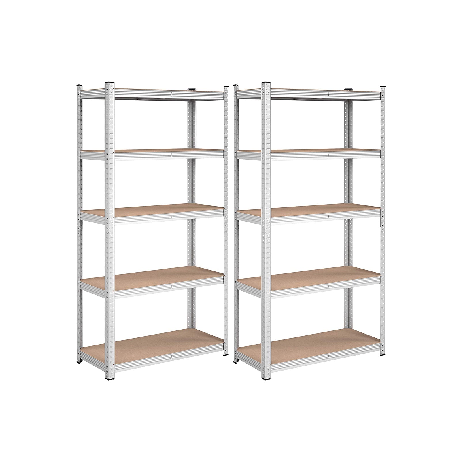 Set of 2 Garage Shelving Units - Steel - Silver - 5-Tier Adjustable Shelves