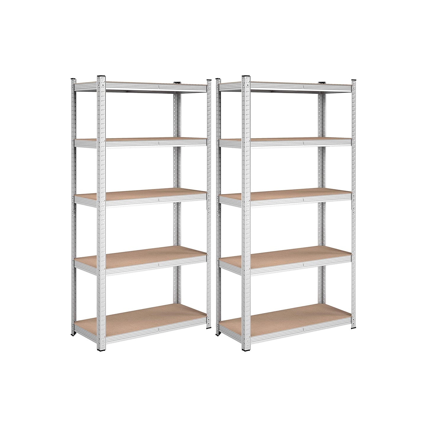 Set of 2 Garage Shelving Units - Steel - Silver - 5-Tier Adjustable Shelves