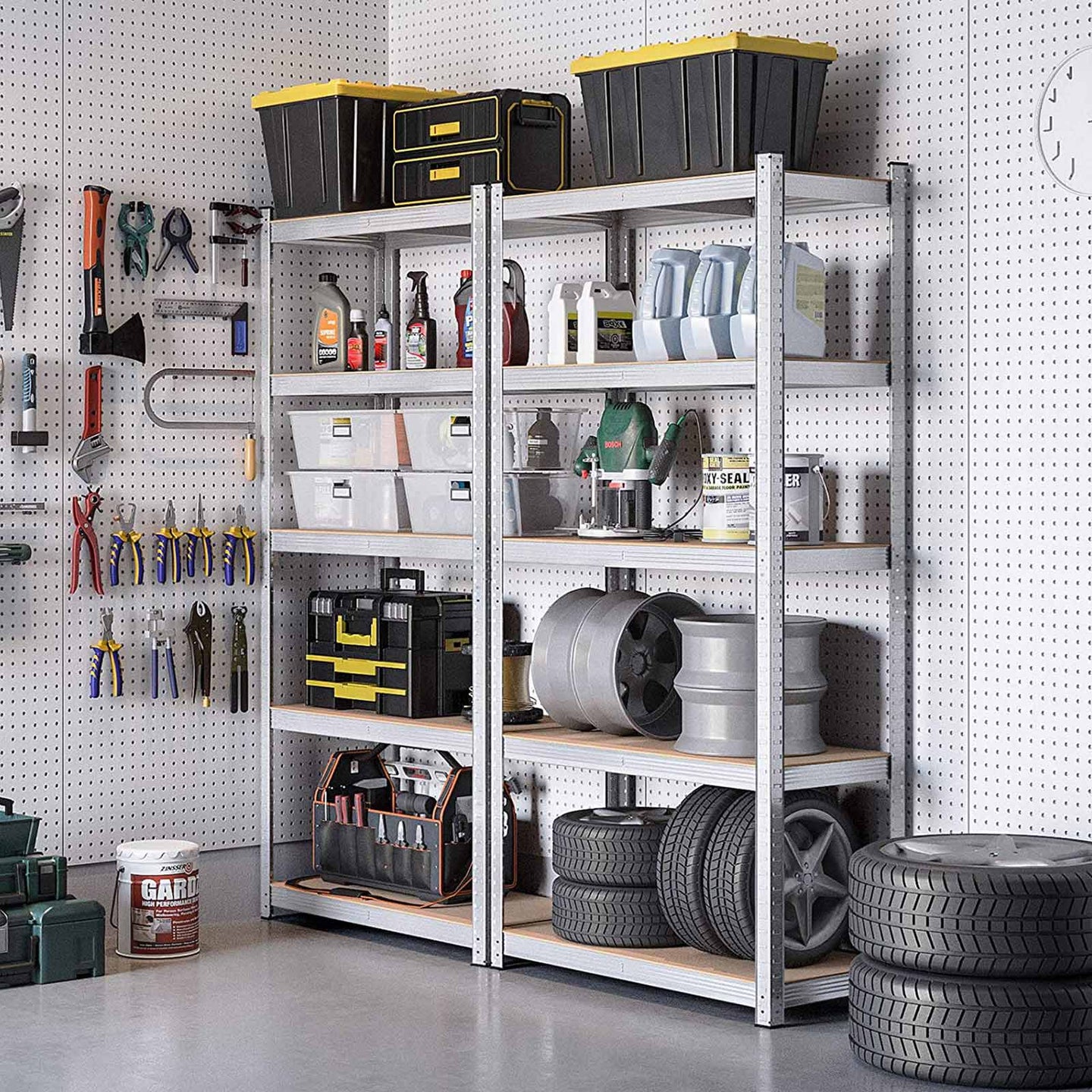 Set of 2 Garage Shelving Units - Steel - Silver - 5-Tier Adjustable Shelves