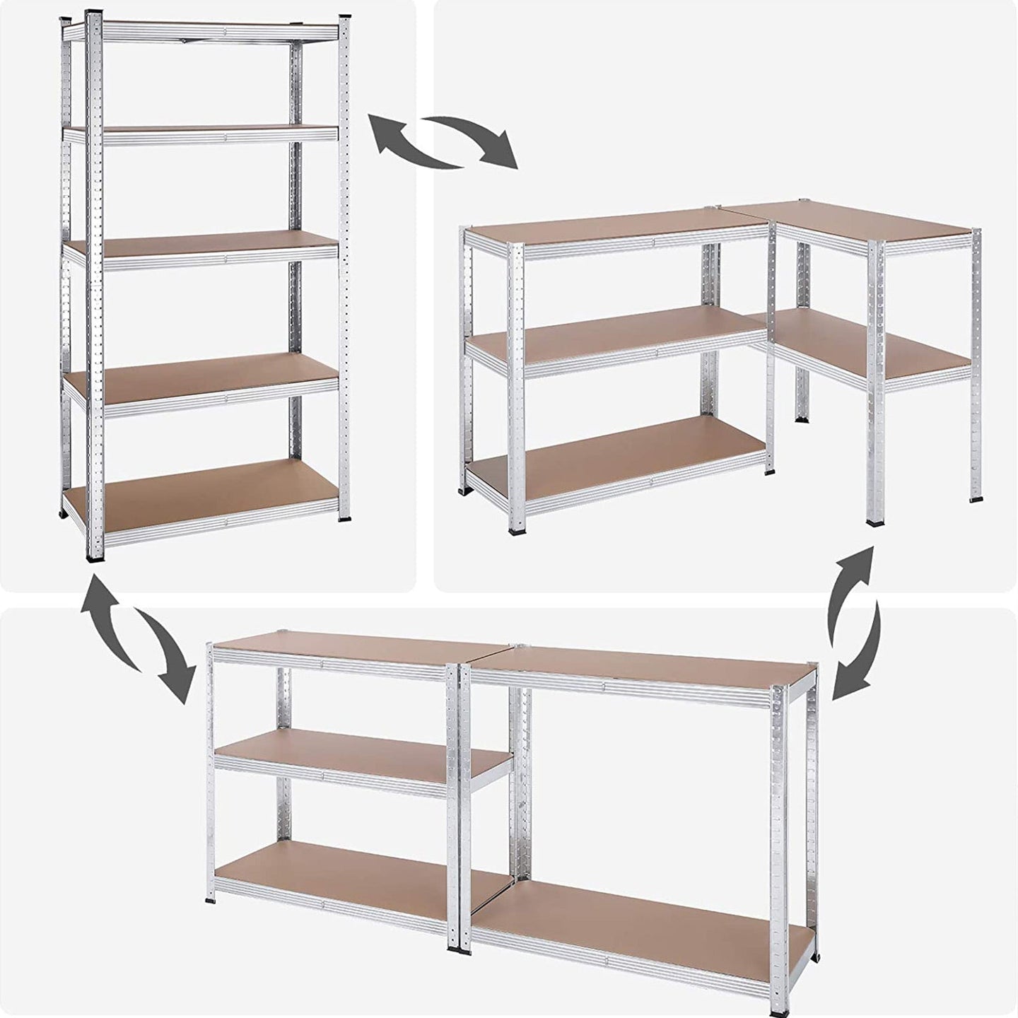 Set of 2 Garage Shelving Units - Steel - Silver - 5-Tier Adjustable Shelves