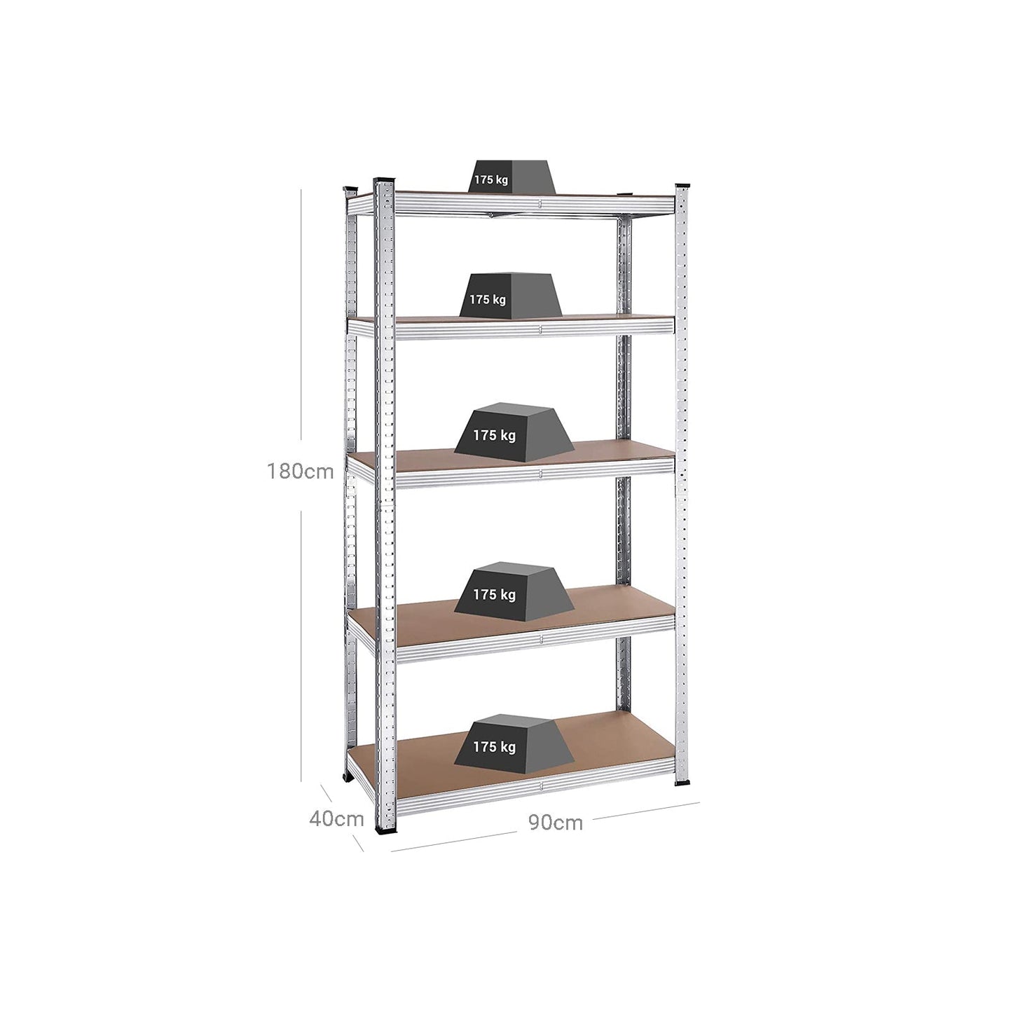 Set of 2 Garage Shelving Units - Steel - Silver - 5-Tier Adjustable Shelves