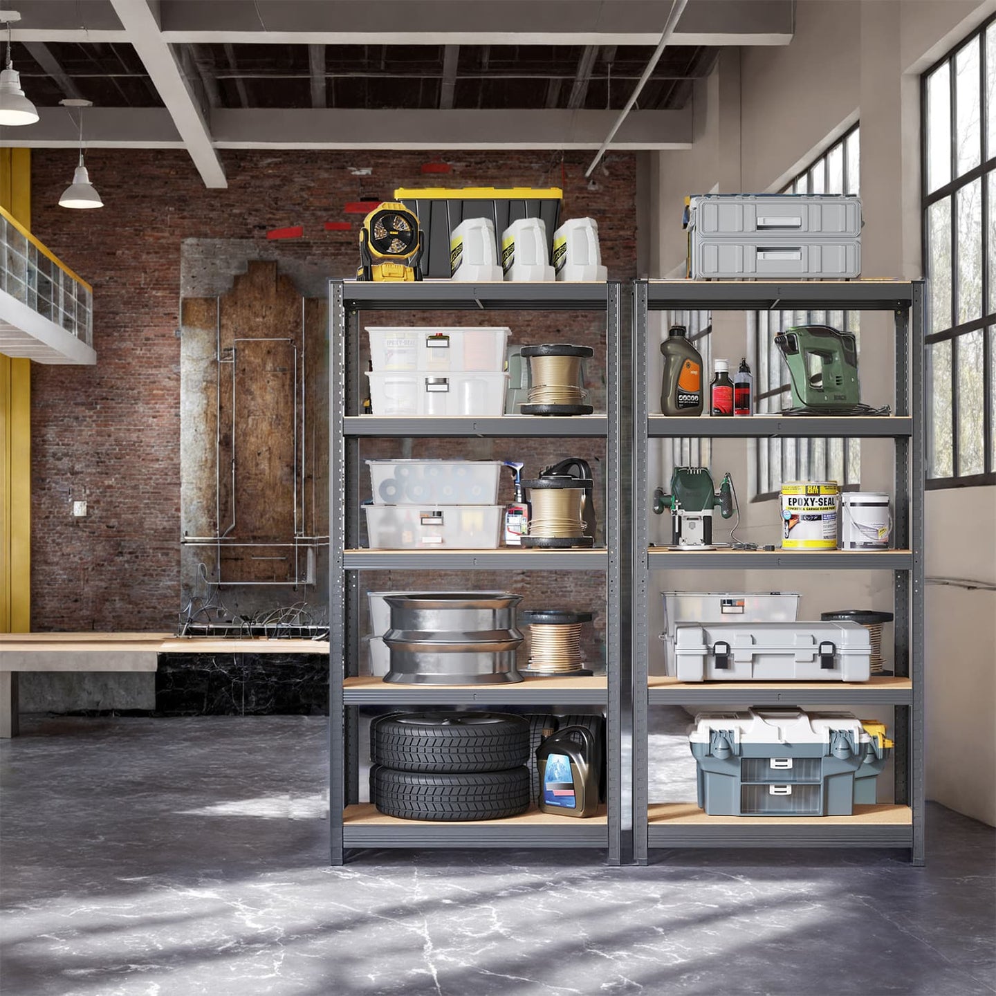 5-Tier Storage Shelves - Metal - Silver - Adjustable with Boltless Assembly