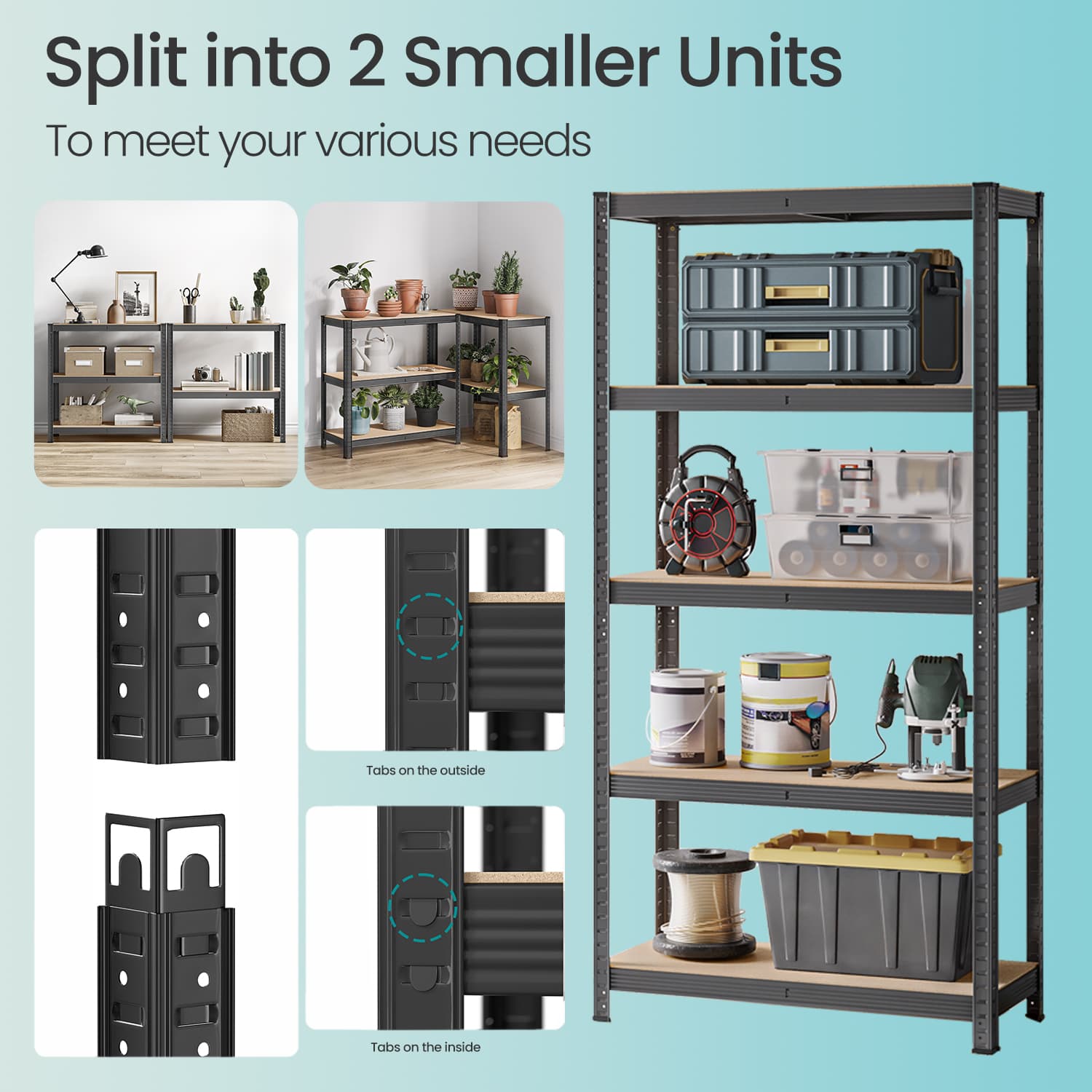 5-Tier Storage Shelves - Metal - Silver - Adjustable with Boltless Assembly