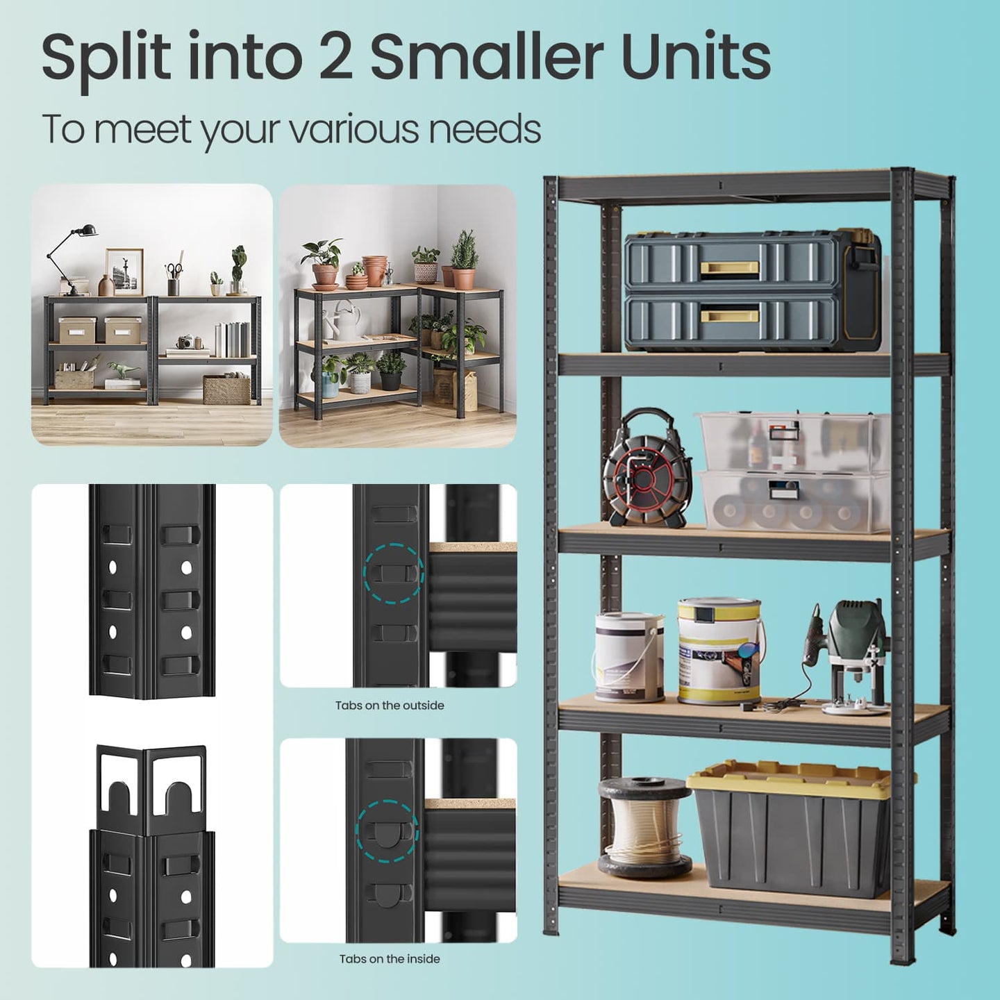 5-Tier Storage Shelves - Metal - Silver - Adjustable with Boltless Assembly
