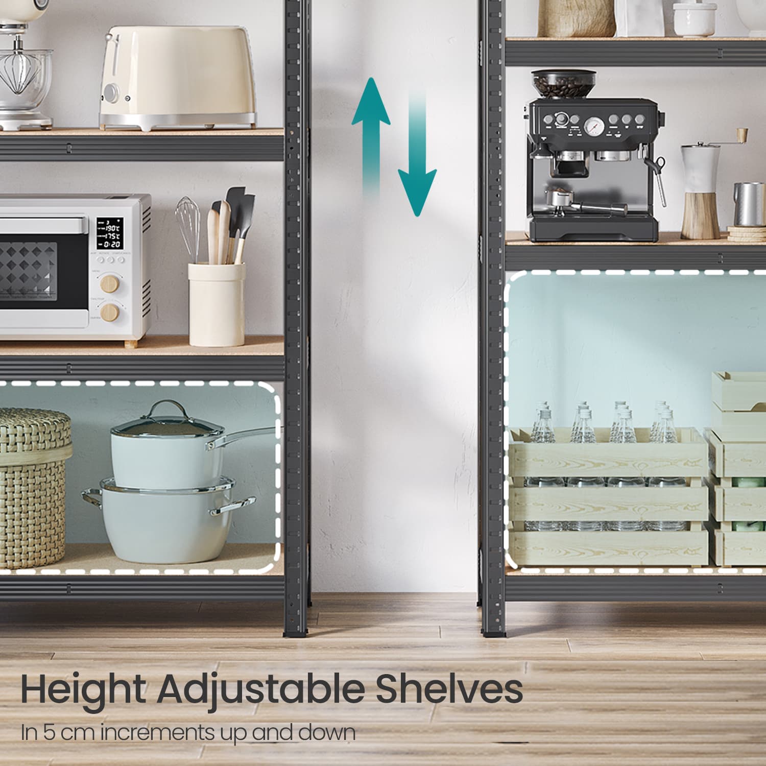 5-Tier Storage Shelves - Metal - Silver - Adjustable with Boltless Assembly