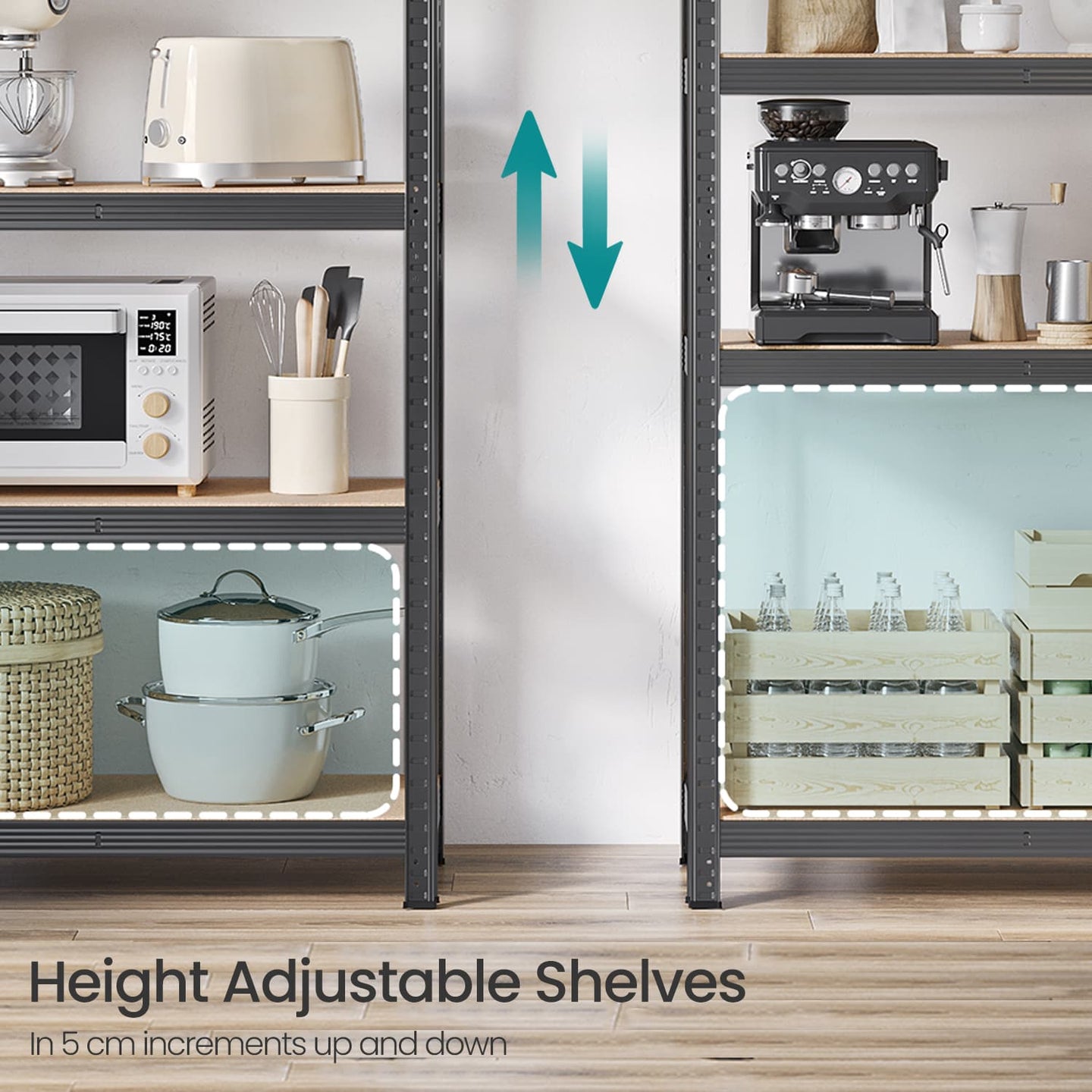 5-Tier Storage Shelves - Metal - Silver - Adjustable with Boltless Assembly