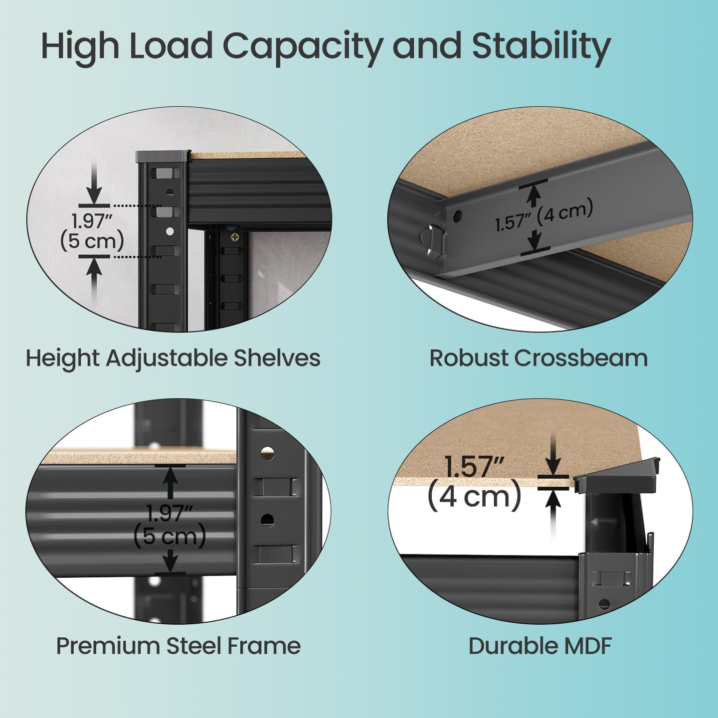 5-Tier Storage Shelves - Metal - Silver - Adjustable with Boltless Assembly