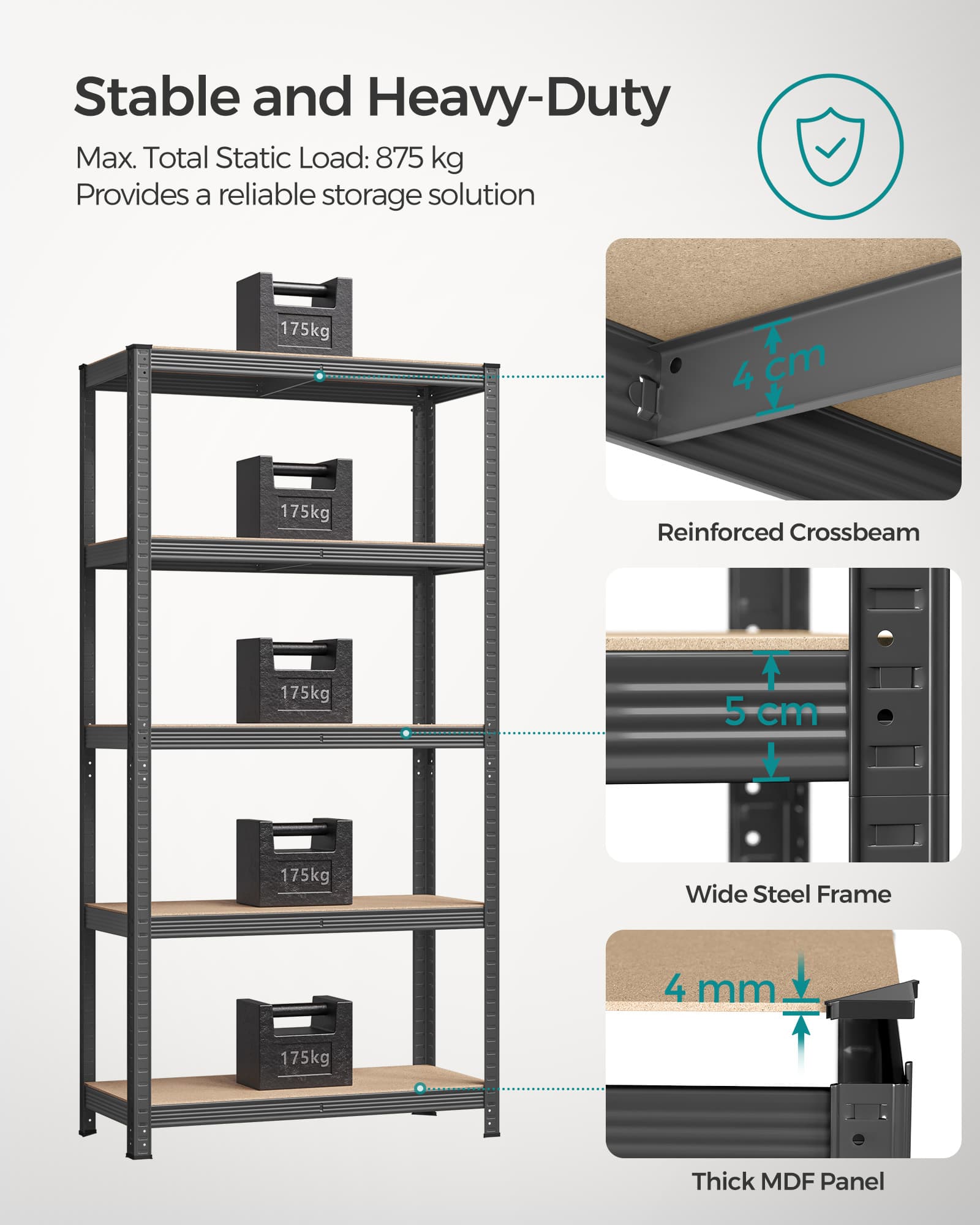 5-Tier Shelving Unit Set of 2 - Steel - Silver - Adjustable Shelves