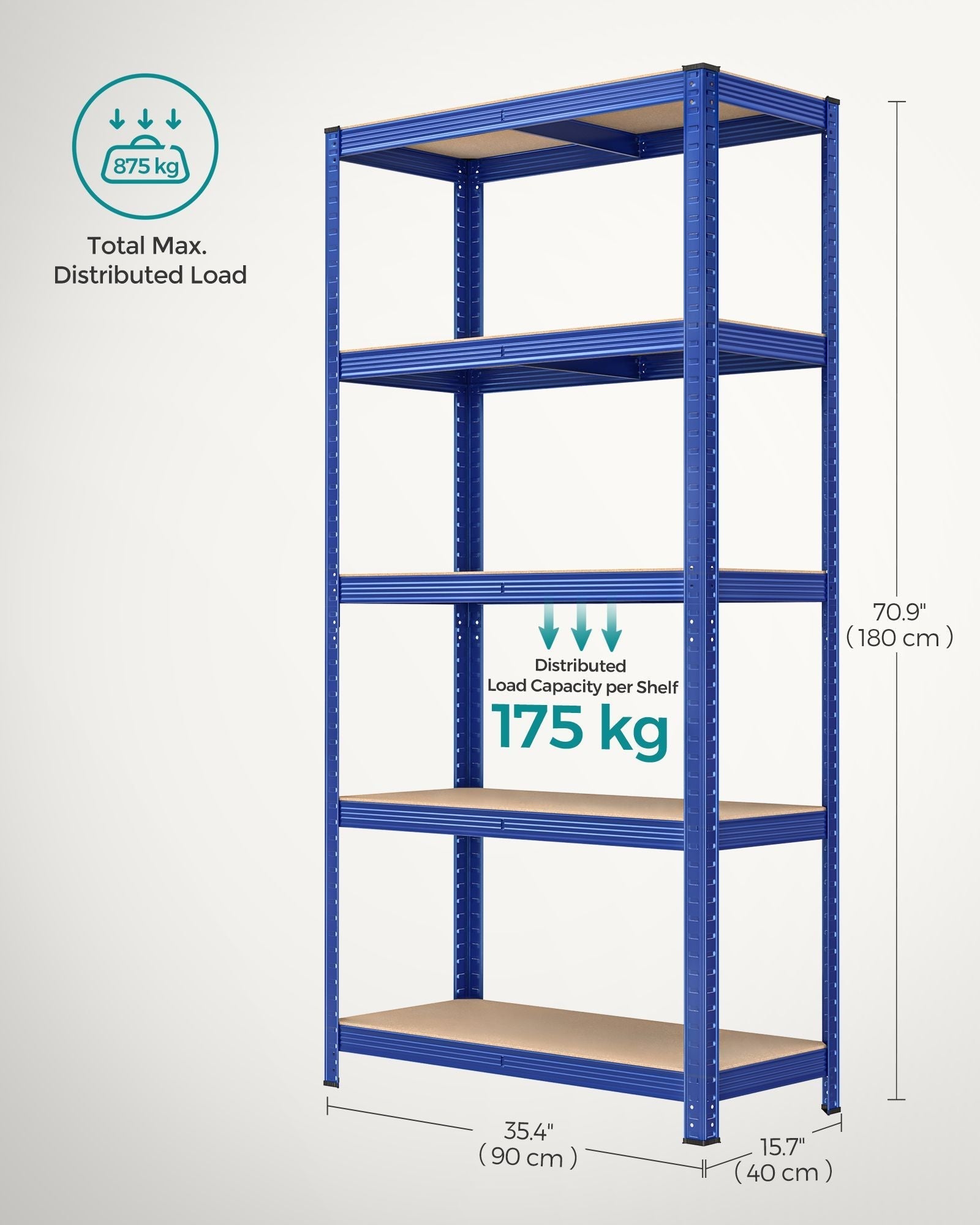 5-Tier Shelving Unit - Steel - Blue - Adjustable Shelves