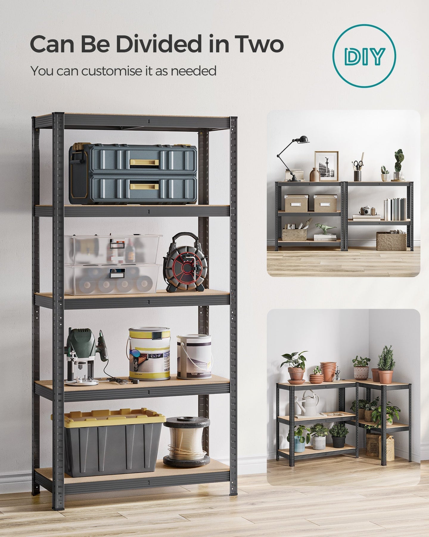 Set of 2 Shelving Units - Reinforced Steel - Dove Grey - 5-Tier Adjustable Storage Racks