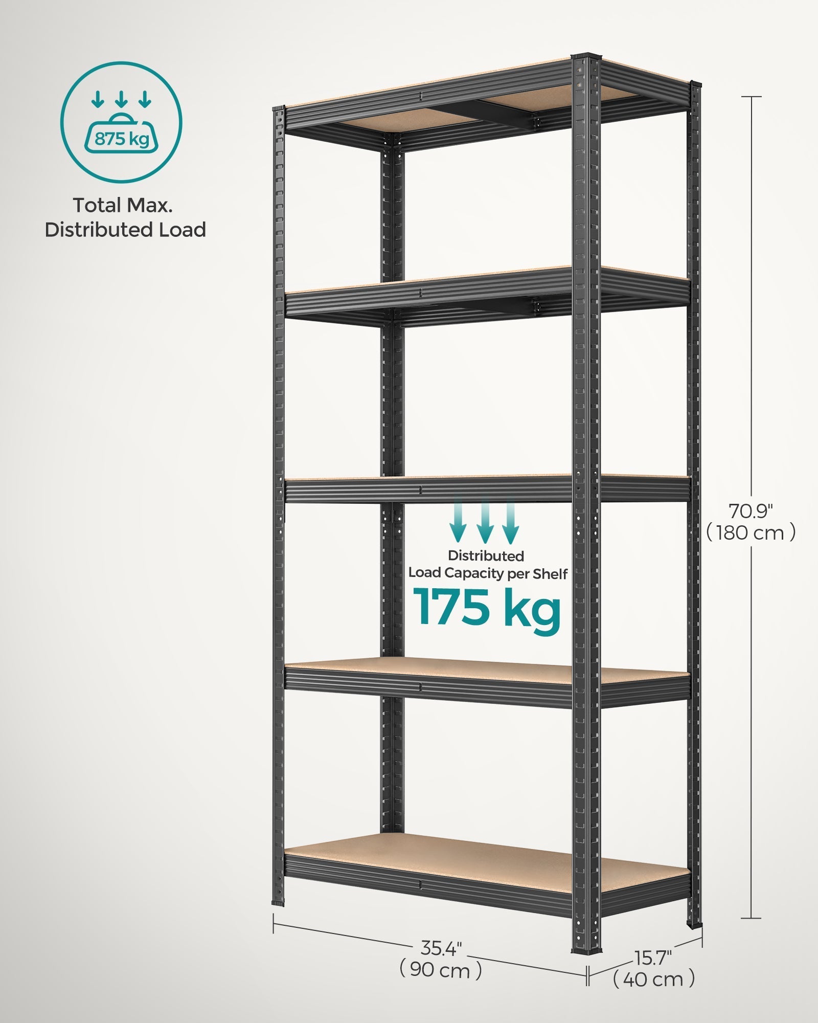 Set of 2 Shelving Units - Reinforced Steel - Dove Grey - 5-Tier Adjustable Storage Racks