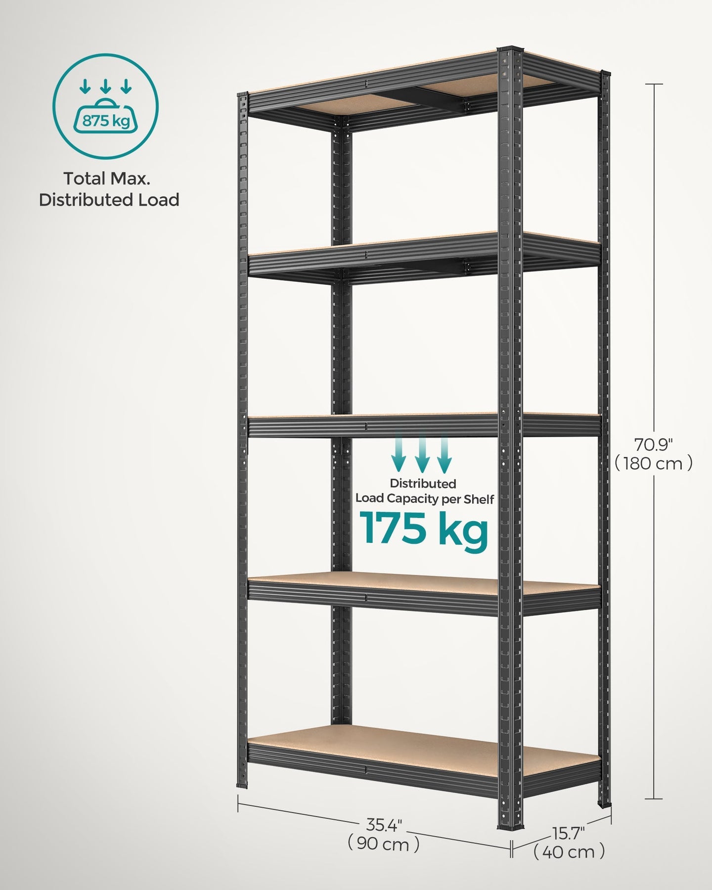 Set of 2 Shelving Units - Reinforced Steel - Dove Grey - 5-Tier Adjustable Storage Racks