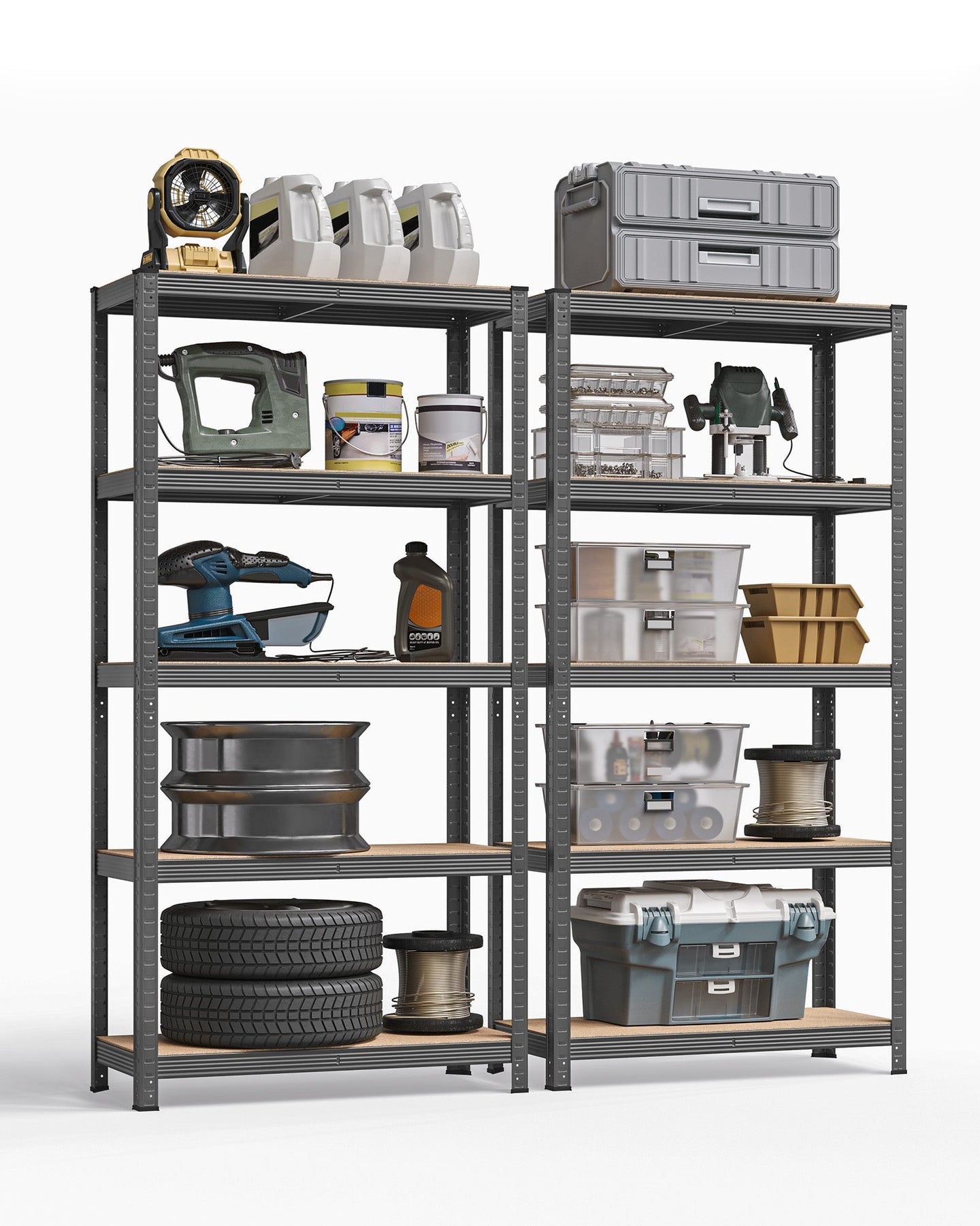 Set of 2 Shelving Units - Reinforced Steel - Dove Grey - 5-Tier Adjustable Storage Racks
