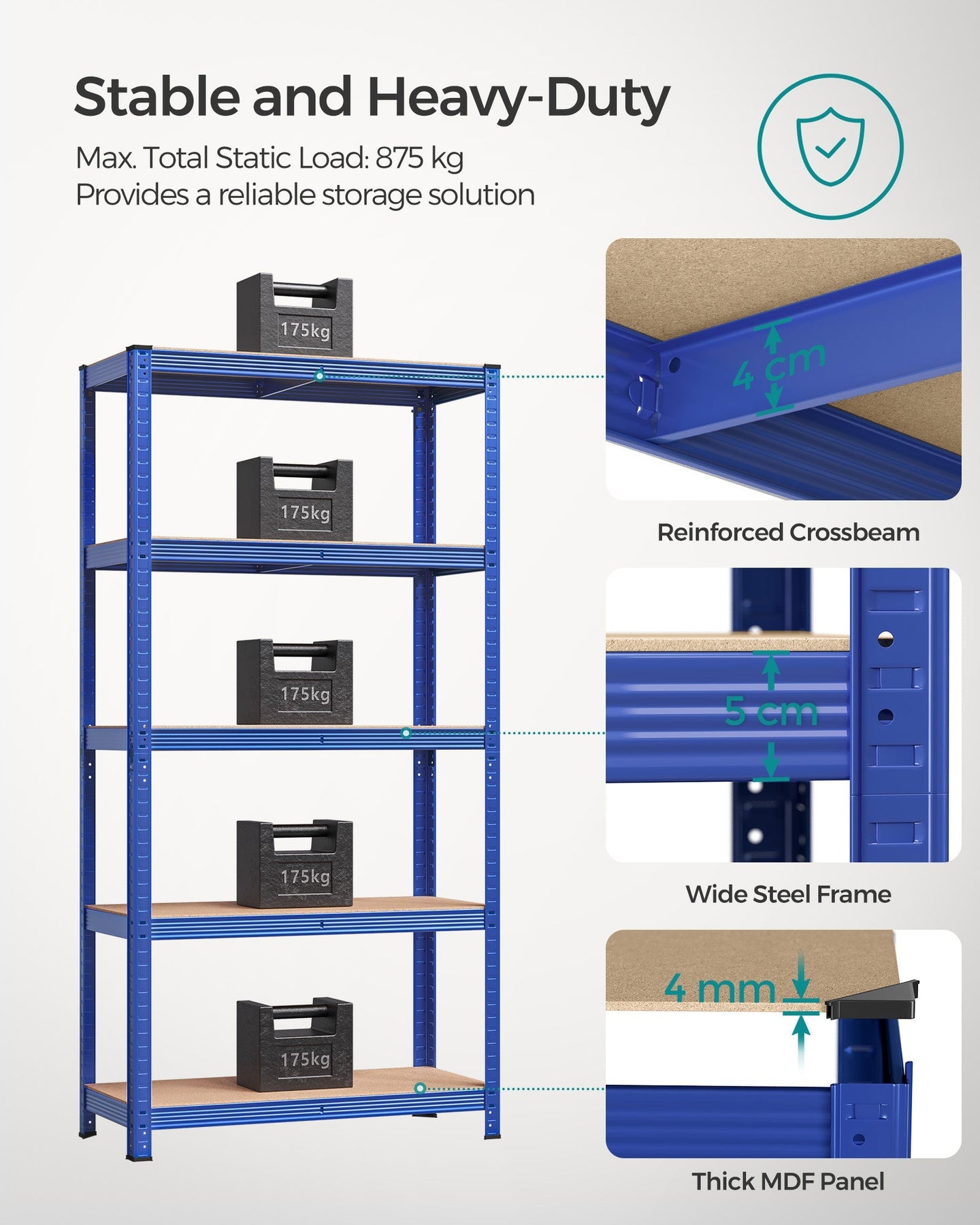 Set of 2 Heavy Duty Steel Shelving Units - 5-Tier Adjustable Design - Silver - Max Load 875 kg
