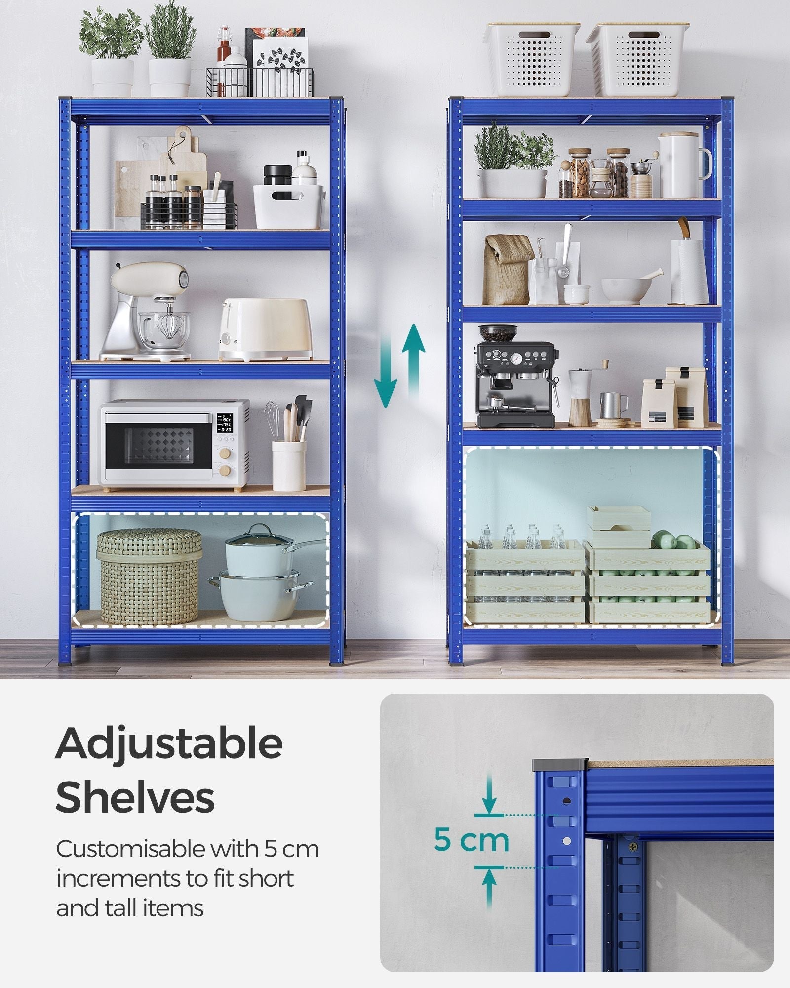 Set of 2 Heavy Duty Steel Shelving Units - 5-Tier Adjustable Design - Silver - Max Load 875 kg