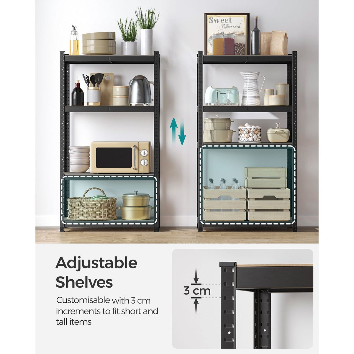 4-Tier Shelving Unit - Steel - Black - 520 kg Capacity