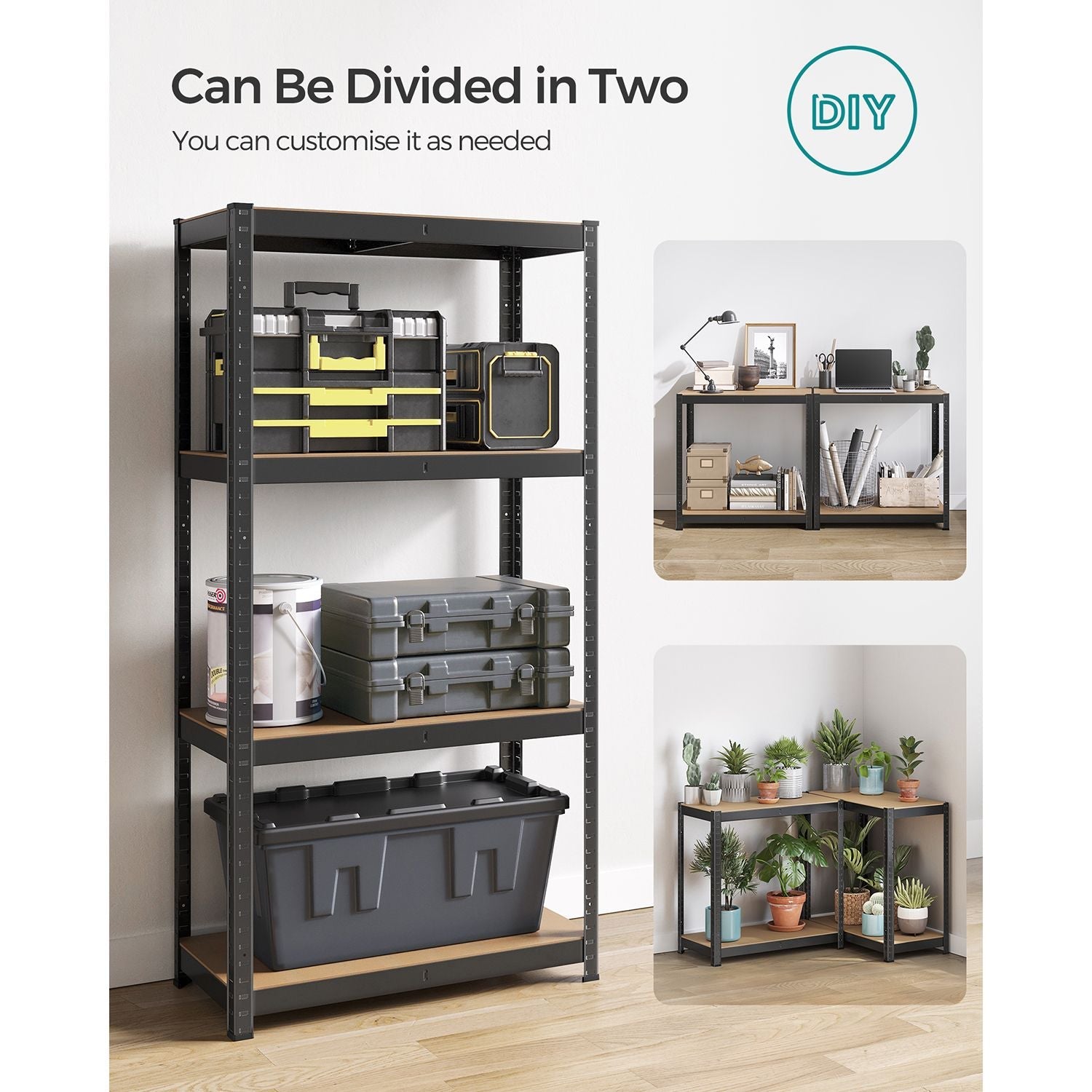 4-Tier Shelving Unit - Steel - Black - 520 kg Capacity