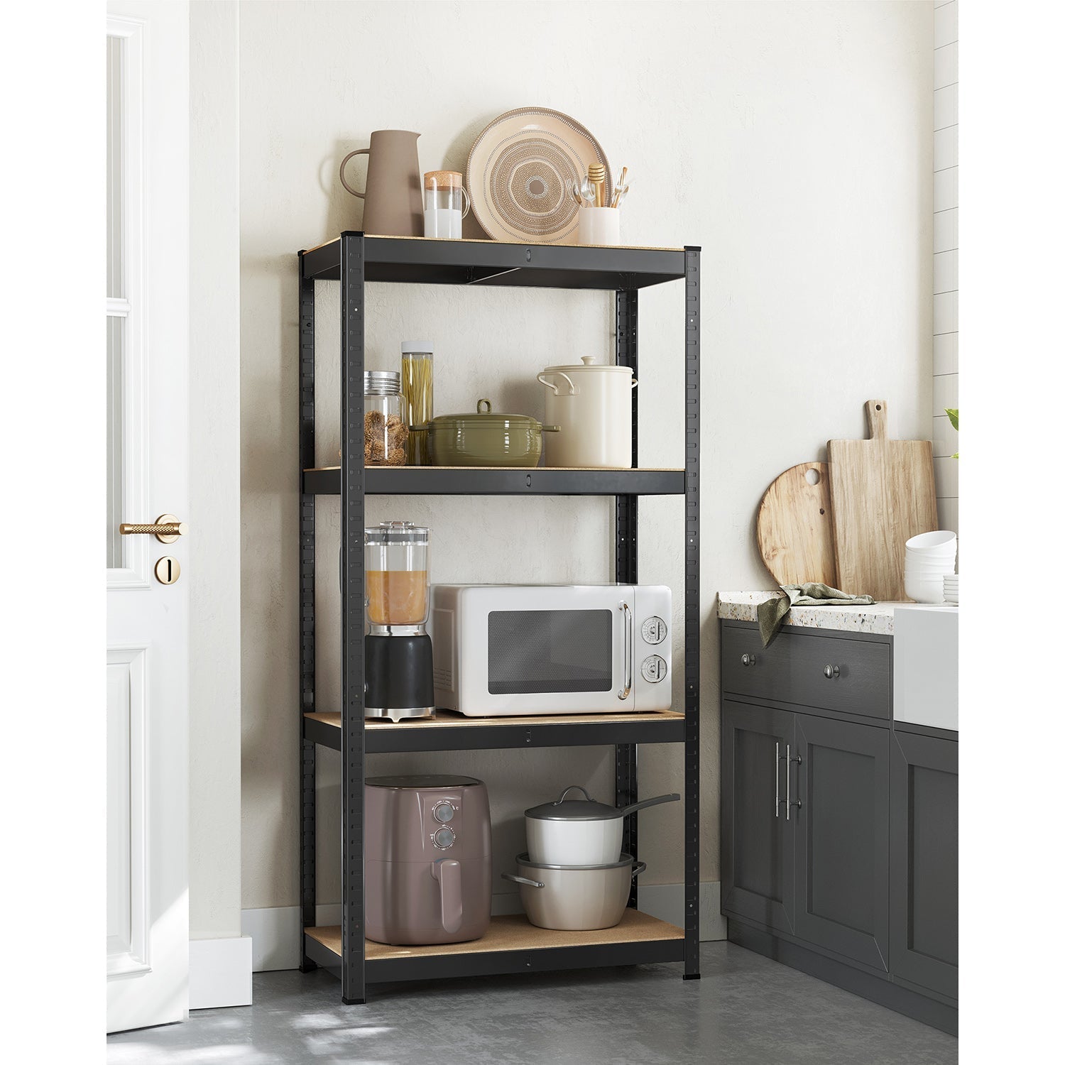 4-Tier Shelving Unit - Steel - Black - 520 kg Capacity