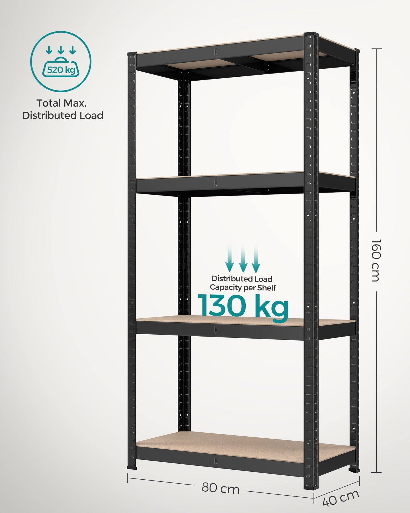 4-Tier Heavy-Duty Shelving Unit - 520 kg Capacity - Steel - Blue - Boltless Design (2 Pack)