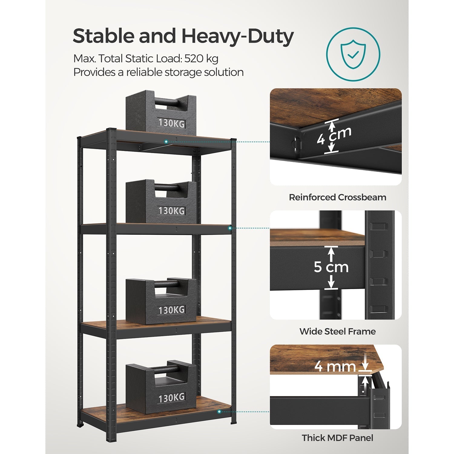 Heavy-Duty Shelving Unit - 520 kg Capacity - Steel - Blue