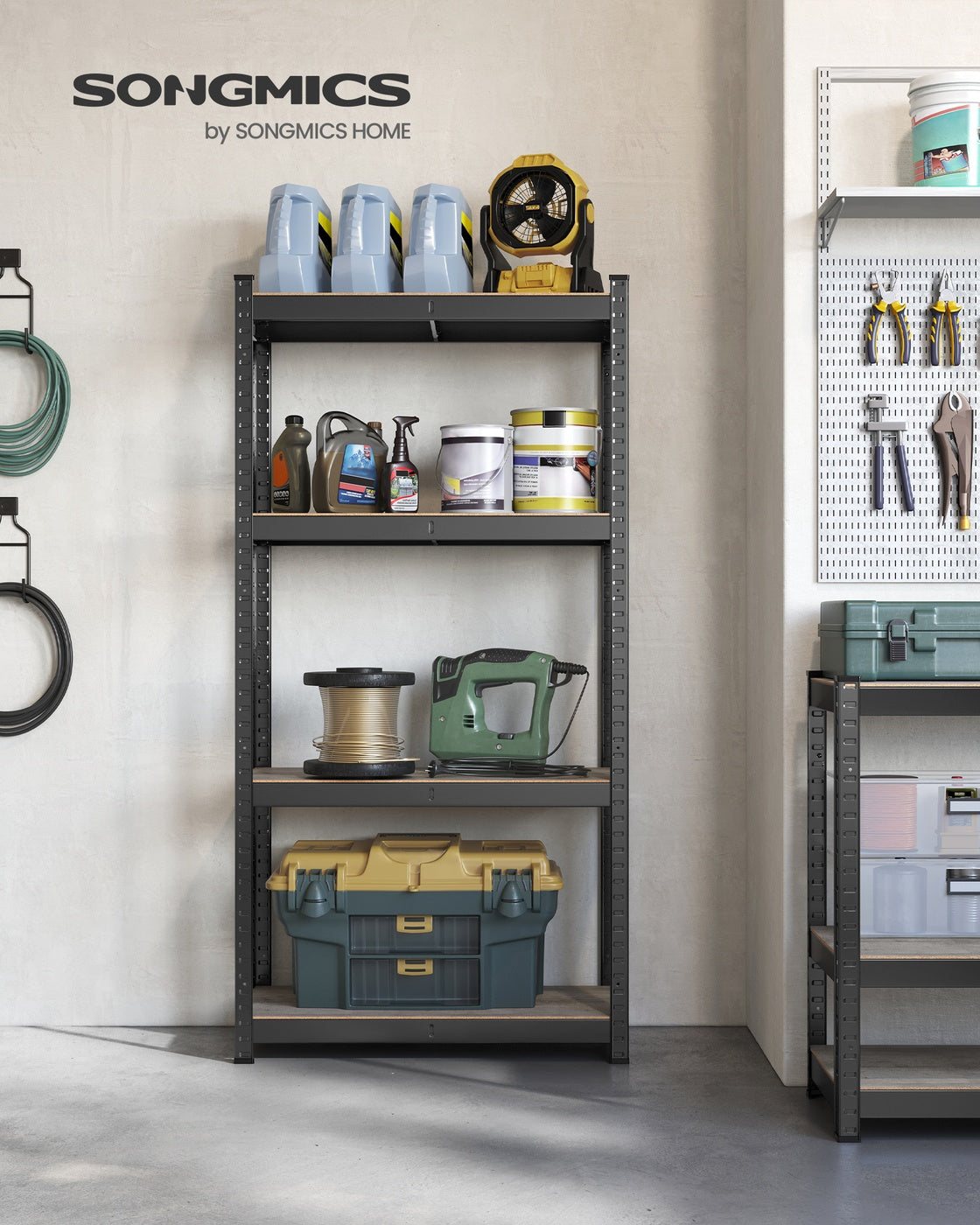 Shelving Unit - Steel Frame and Particleboard - Greige and Black