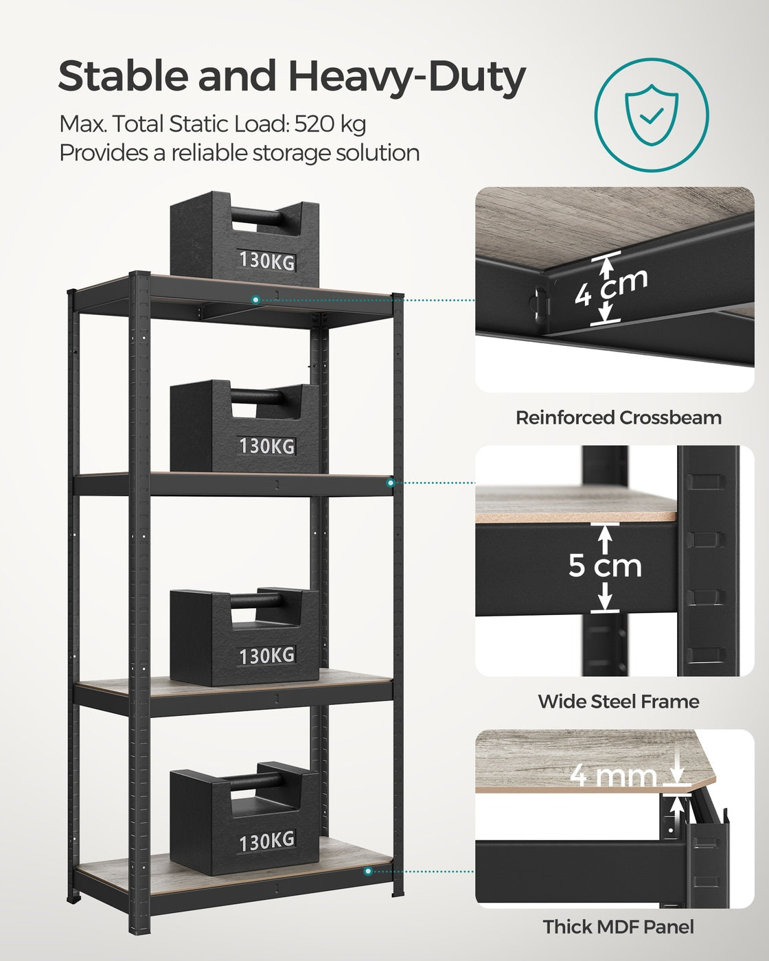 Shelving Unit - Steel Frame and Particleboard - Greige and Black