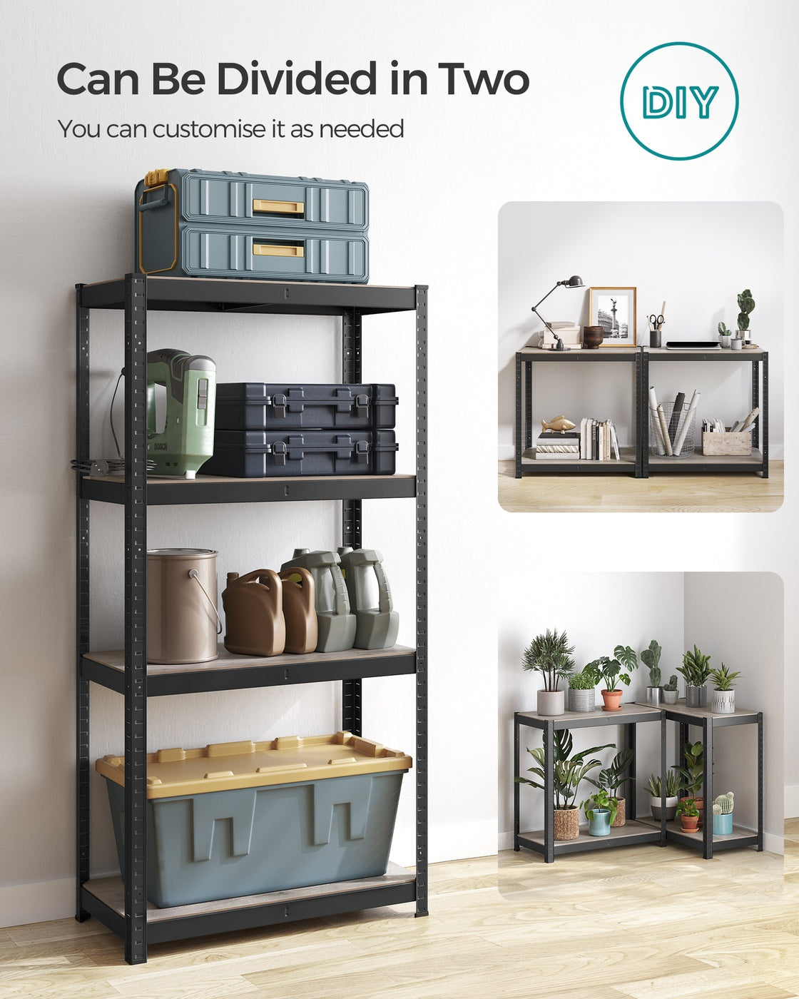 Shelving Unit - Steel Frame and Particleboard - Greige and Black