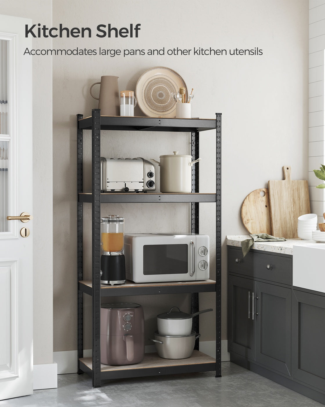 Shelving Unit - Steel Frame and Particleboard - Greige and Black