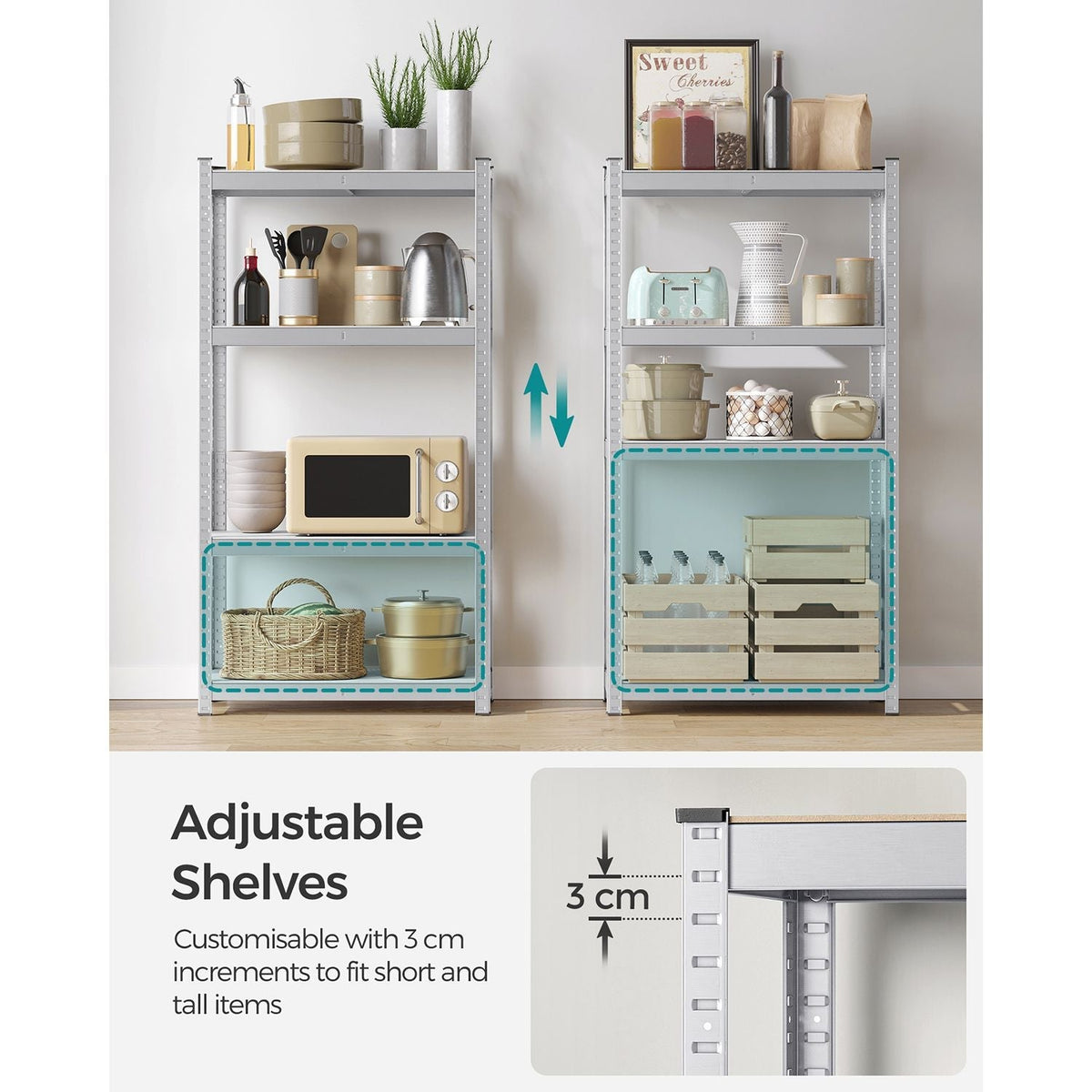 4-Tier Shelving Unit - 520 kg Capacity - Boltless Steel - Silver