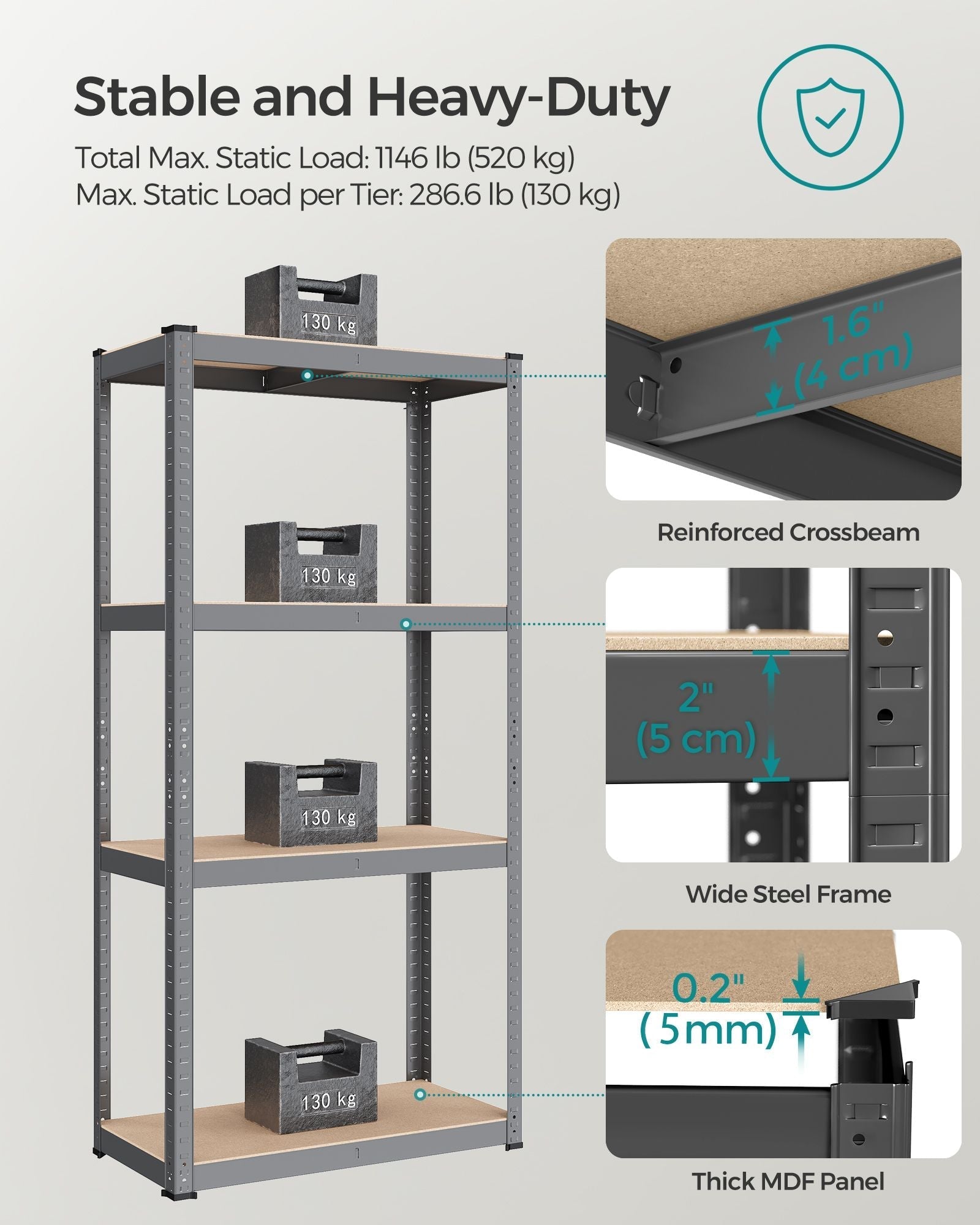 4-Tier Heavy-Duty Shelving Unit - Steel - Slate Grey - Boltless Design