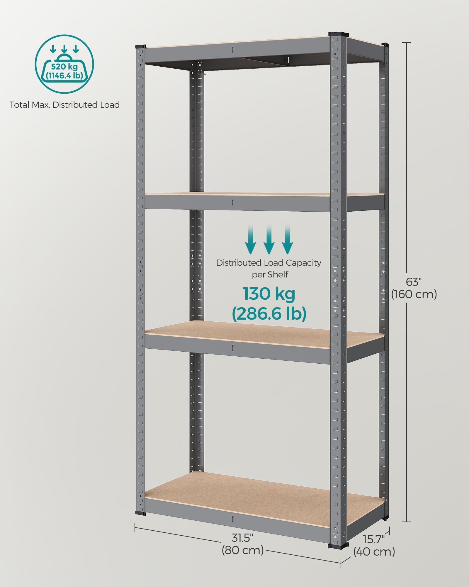 4-Tier Heavy-Duty Shelving Unit - Steel - Slate Grey - Boltless Design